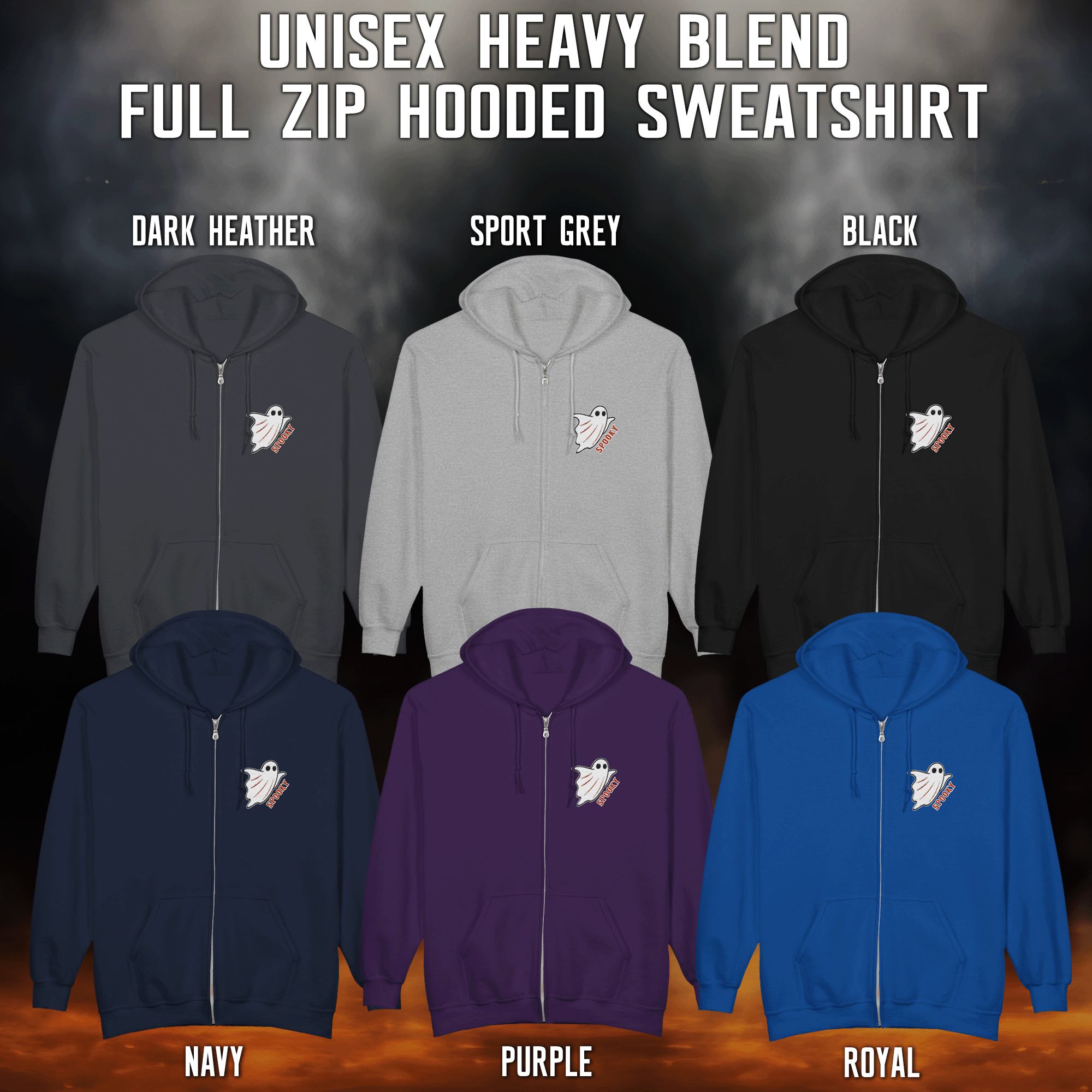 Embroidered Halloween Spooky Ghost Zip Up Hoodie