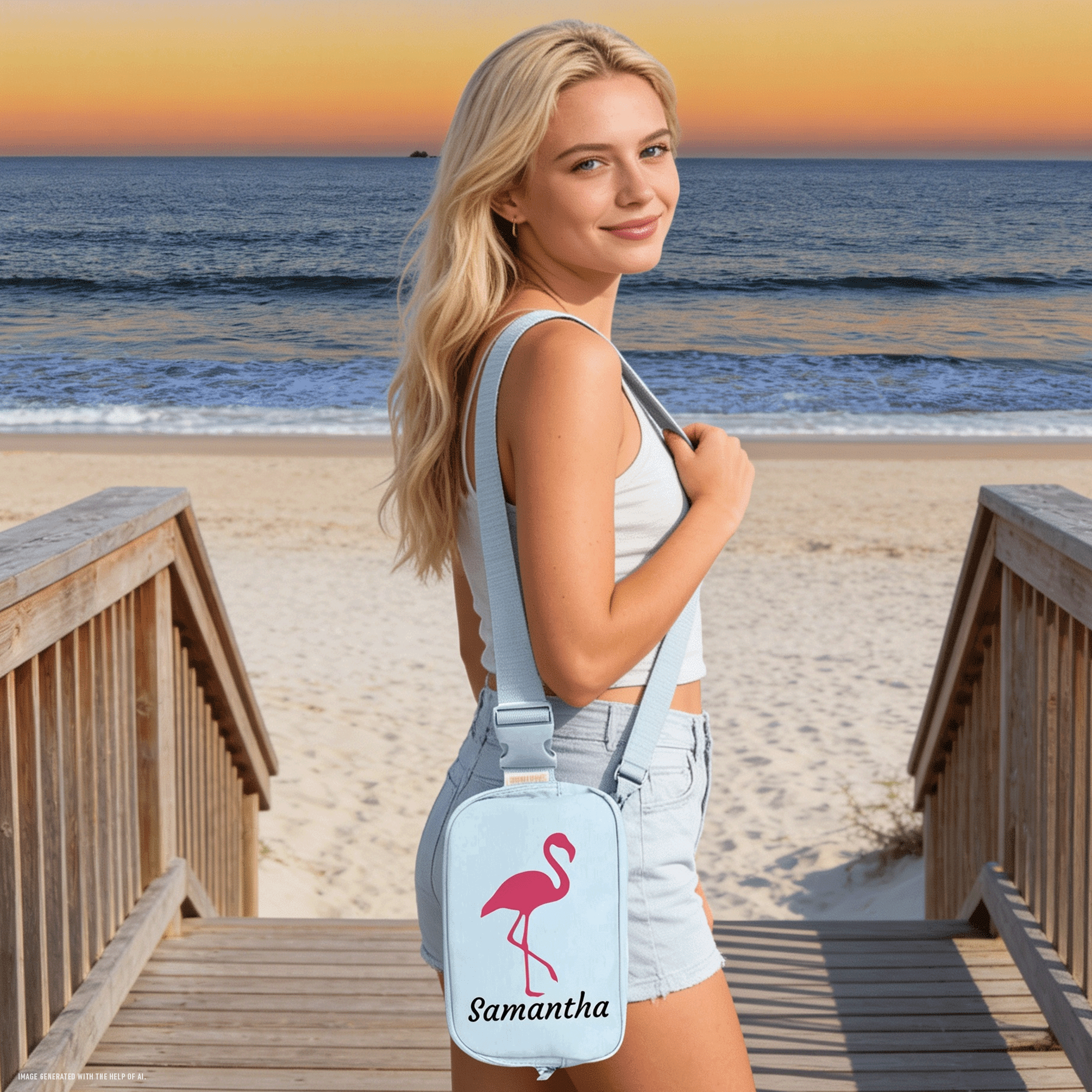 Embroidered Personalized Flamingo Explorer Sling Bag