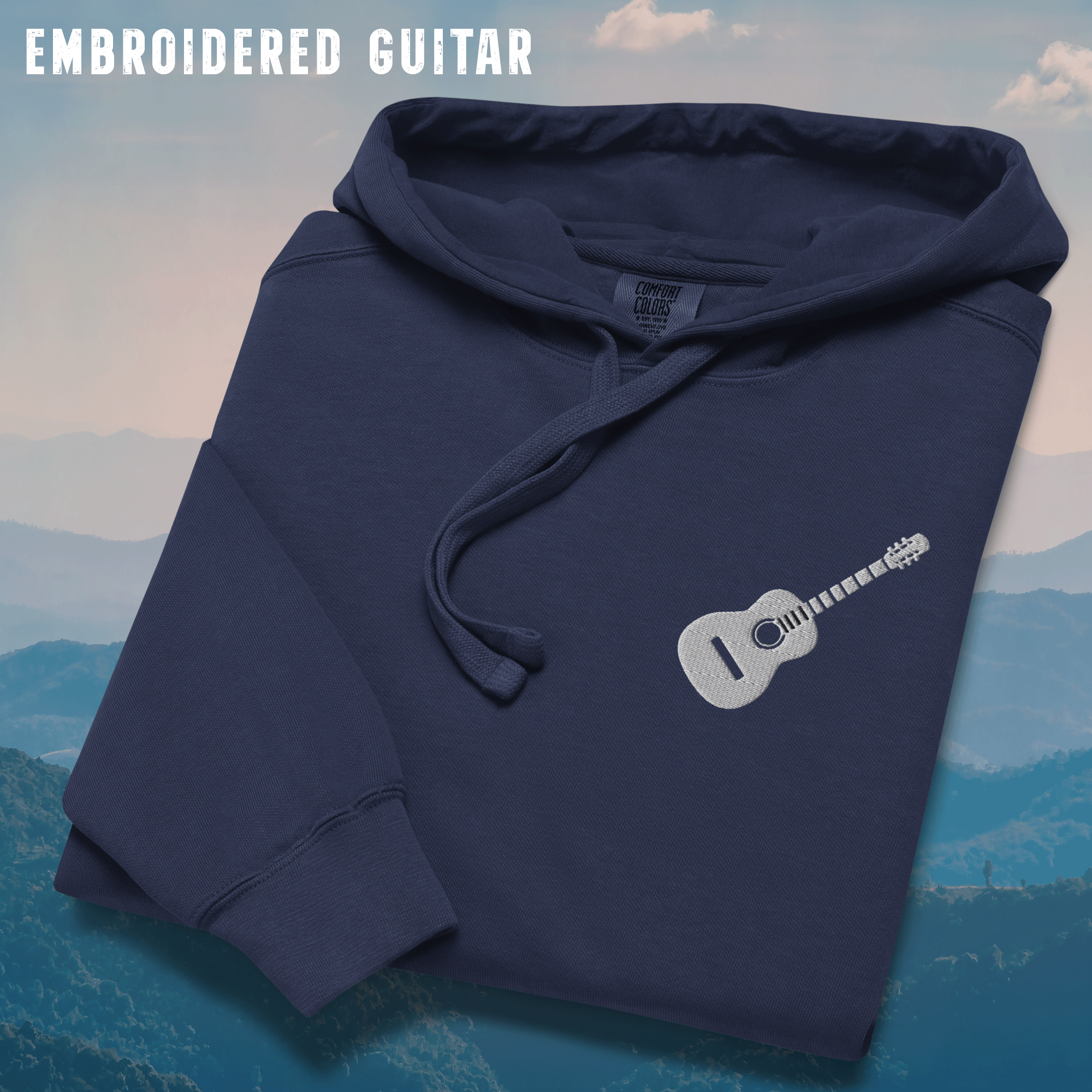 Embroidered Guitar Unisex Garment-Dyed Hoodie