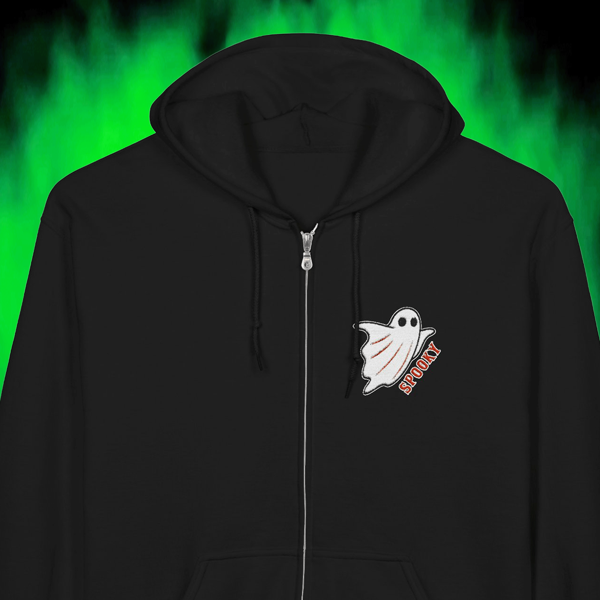 Embroidered Halloween Spooky Ghost Zip Up Hoodie
