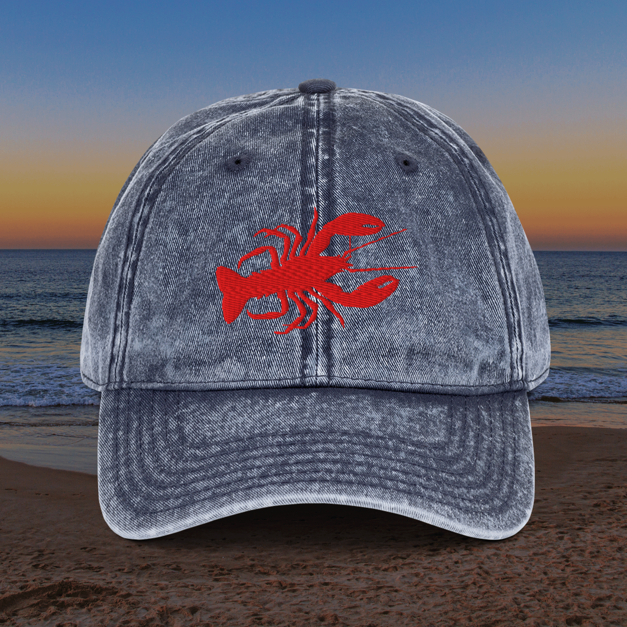 Embroidered Red Lobster Vintage Cotton Twill Cap