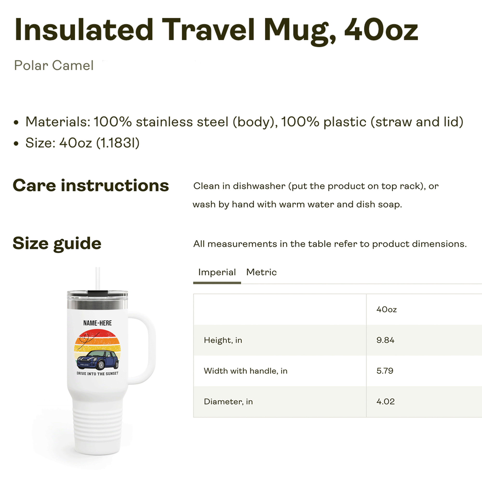 Personalized Mini Drive Into the Sunset Insulated 40oz Travel Mug
