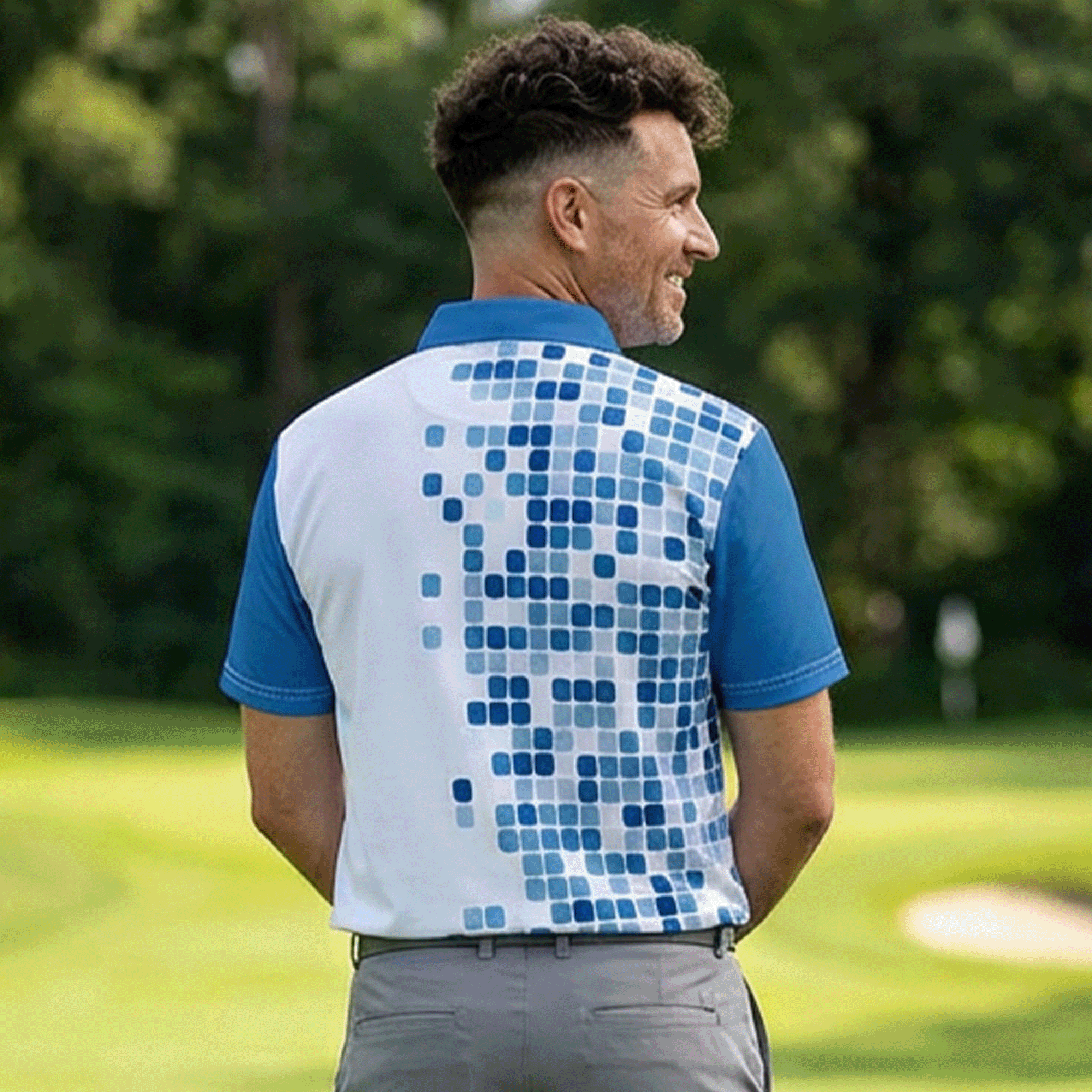 Blue Pixel Pattern Polo Shirt