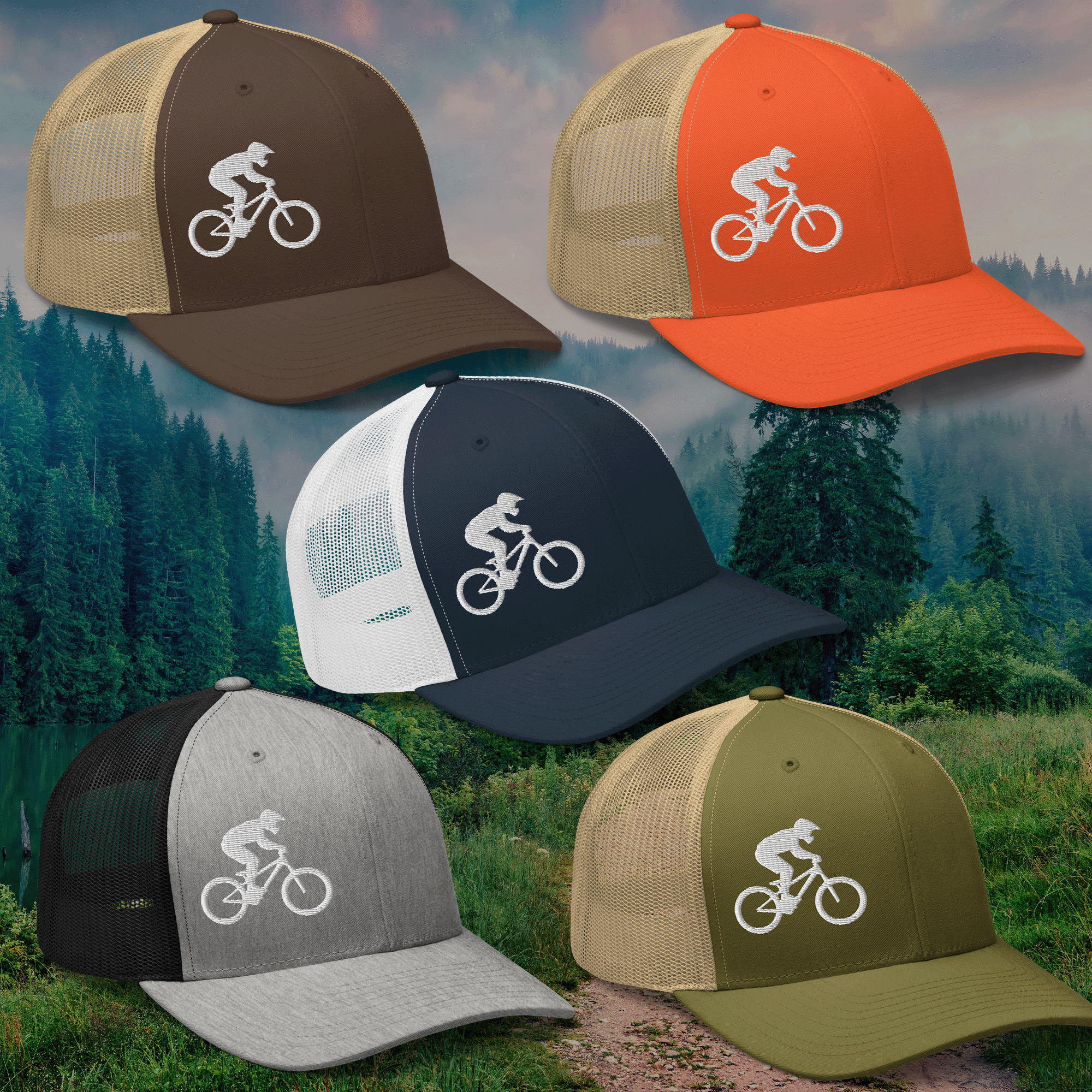 Embroidered Mountain Biker Retro Trucker Hat