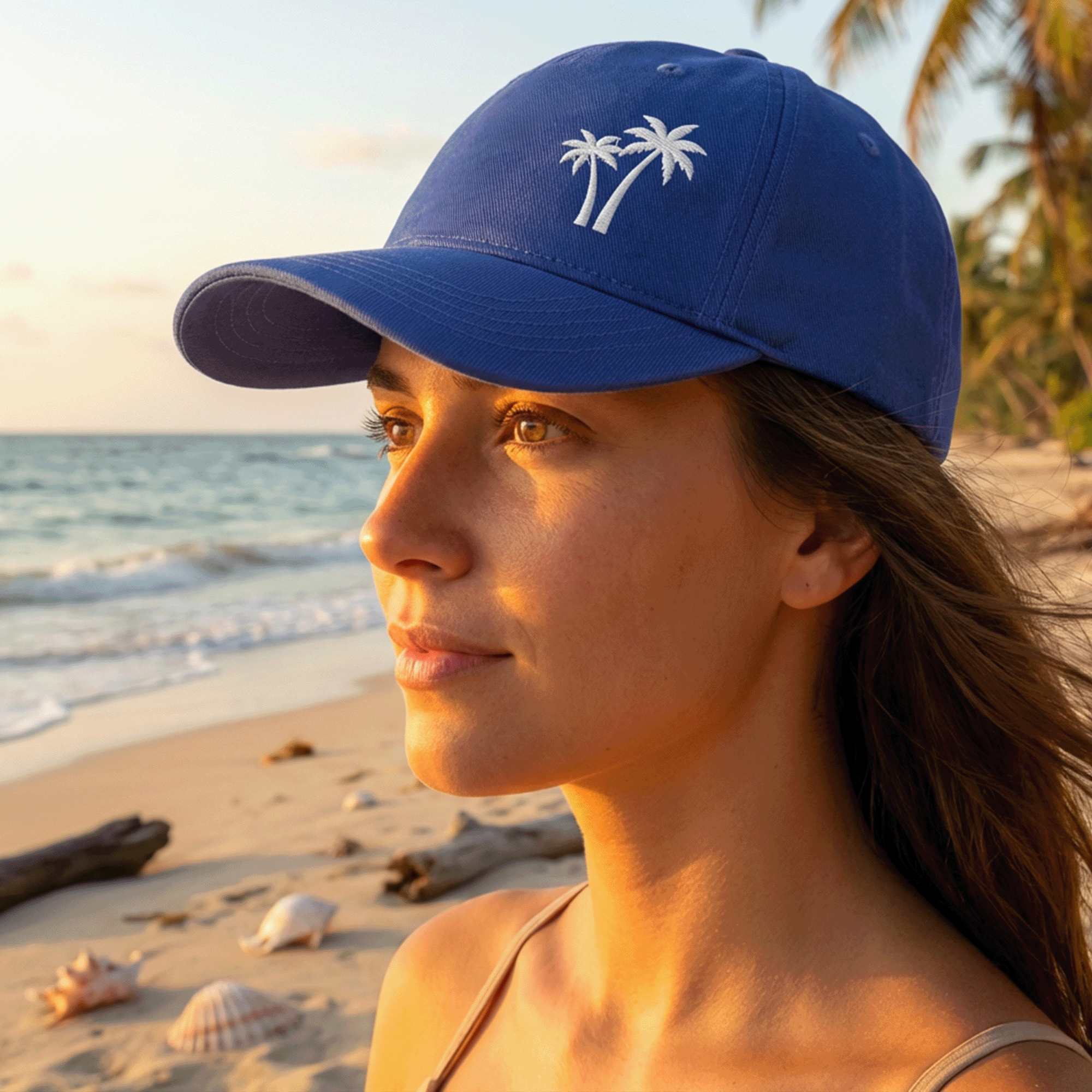 Embroidered White Palm Trees Cap