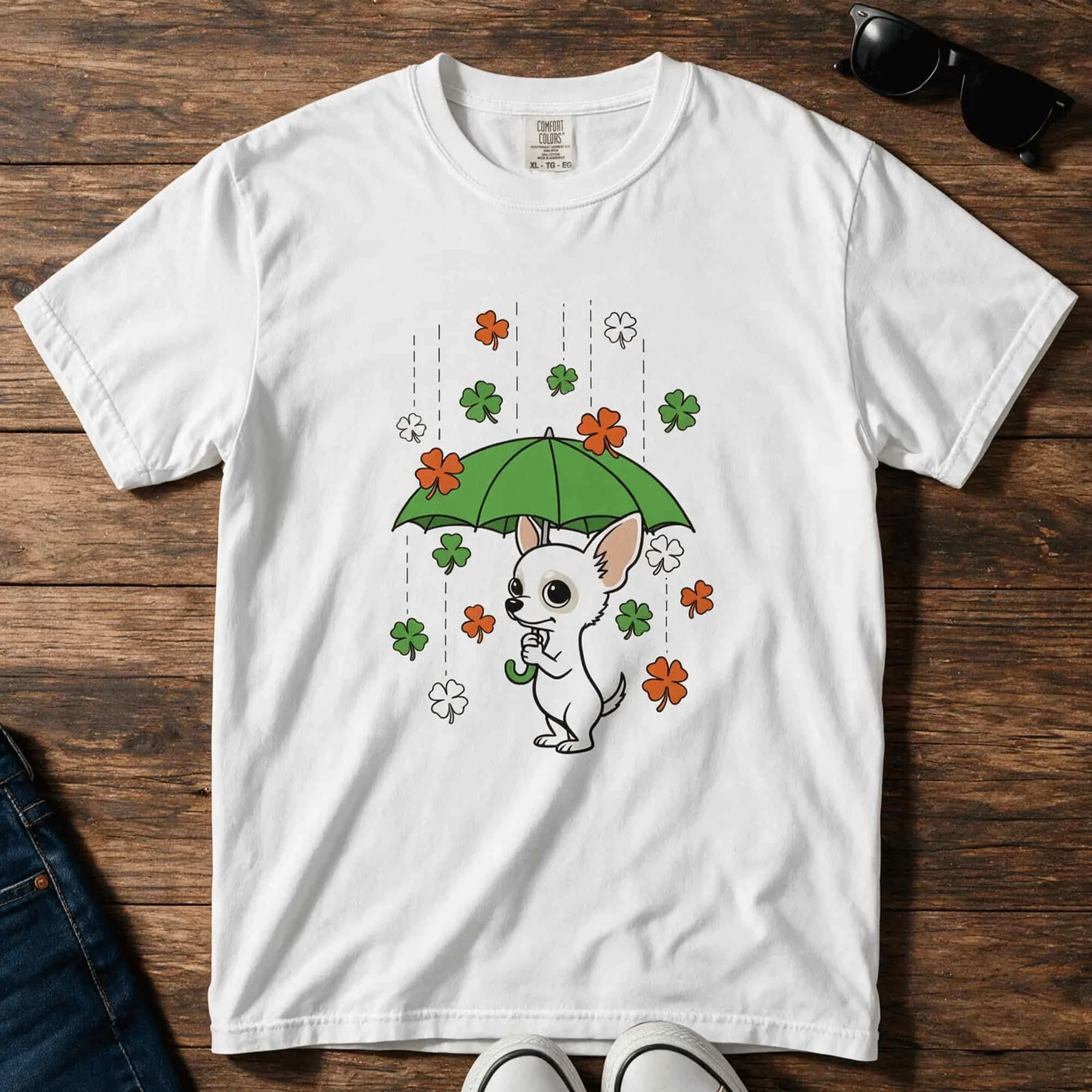 Chihuahua Shamrock Rain T-shirt