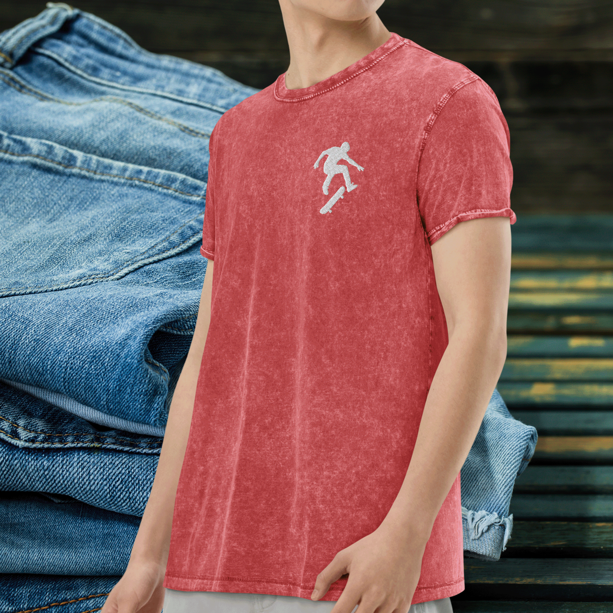 Embroidered Skateboarder T-Shirt