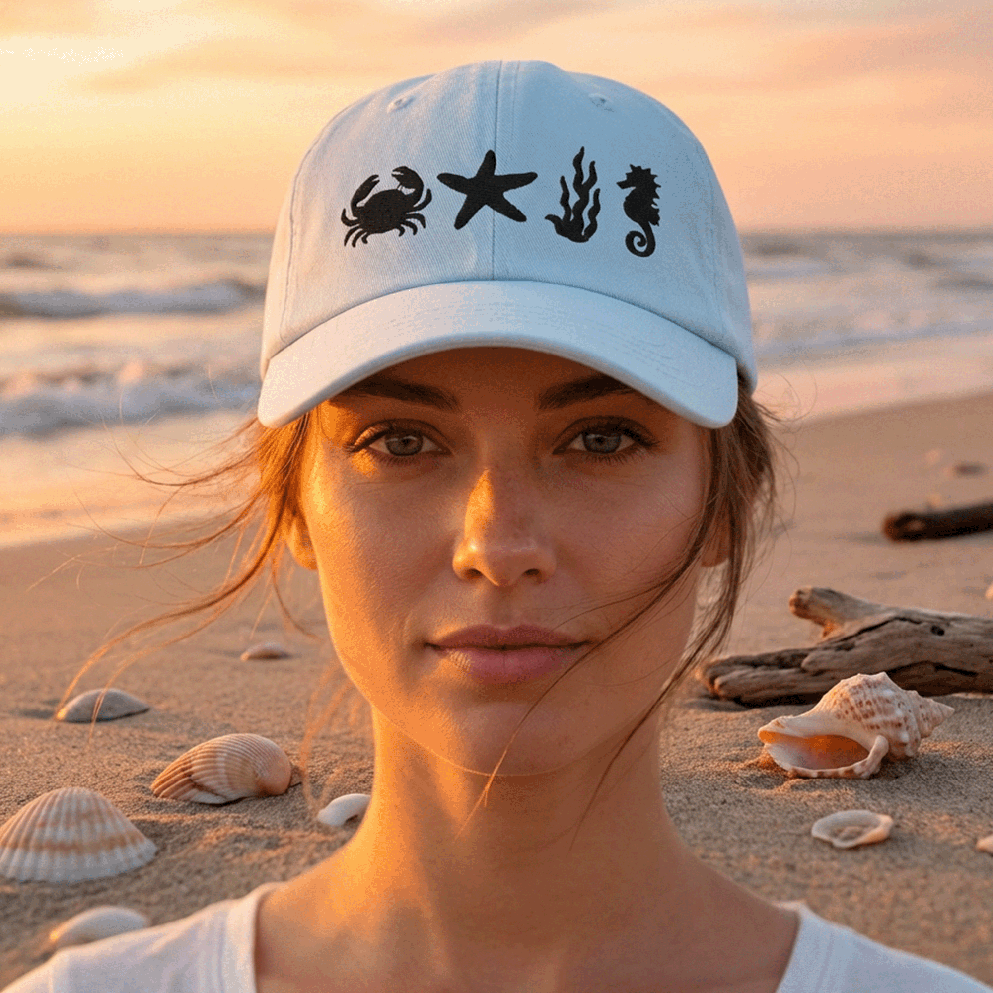 Embroidered Beach Inspired Pastel Summer Cap