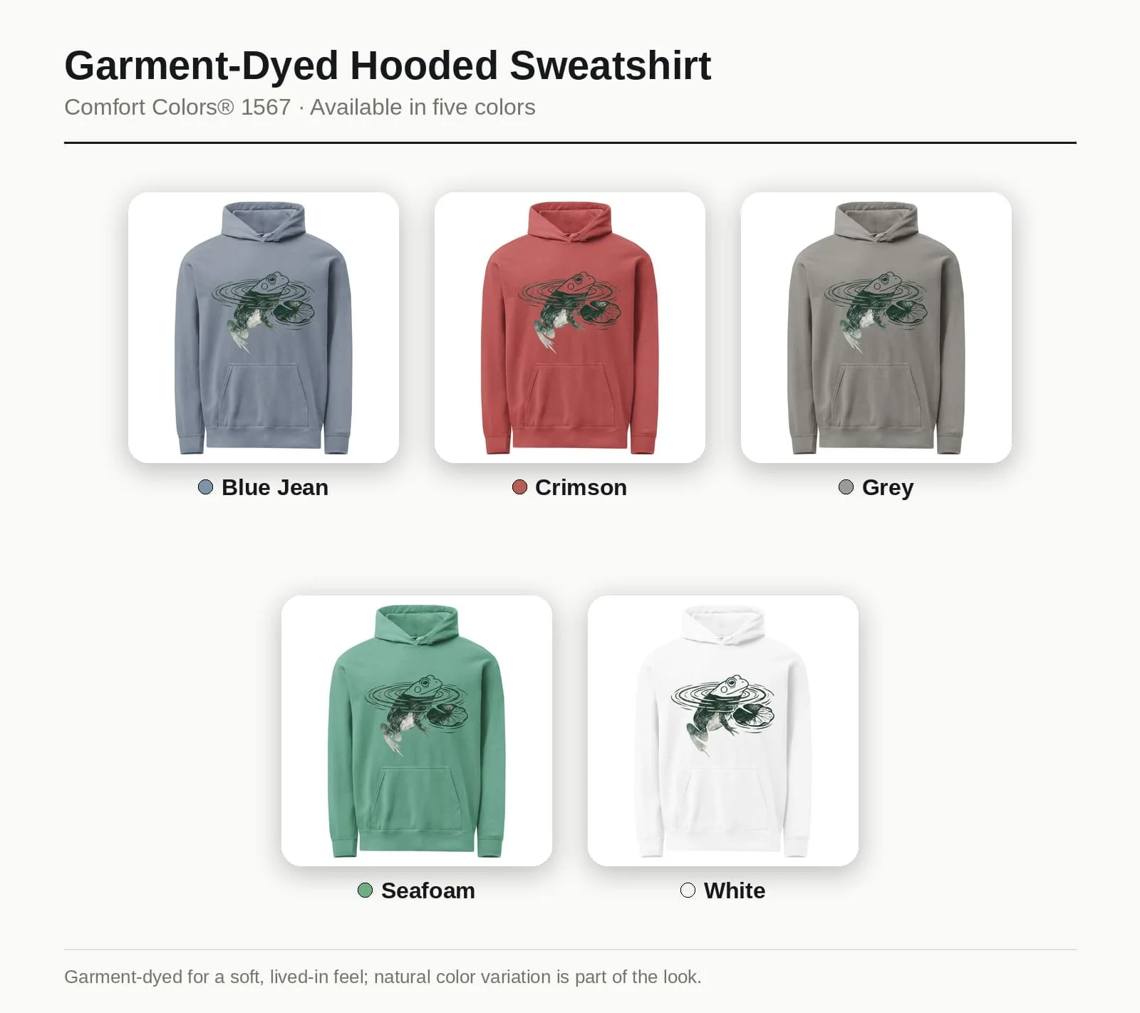 Frog Lily Pad Block Print Unisex Garment-Dyed Hoodie