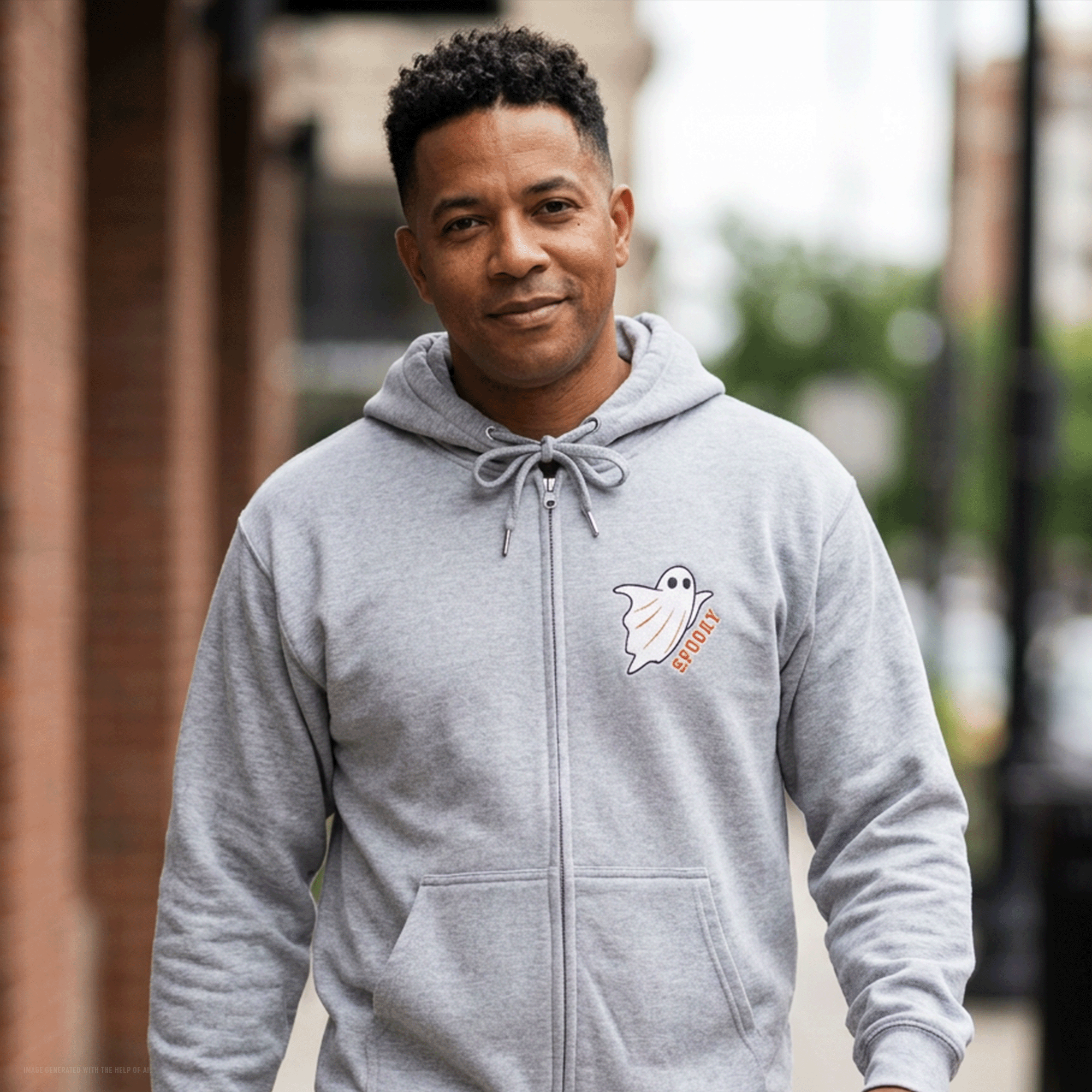 Embroidered Halloween Spooky Ghost Zip Up Hoodie