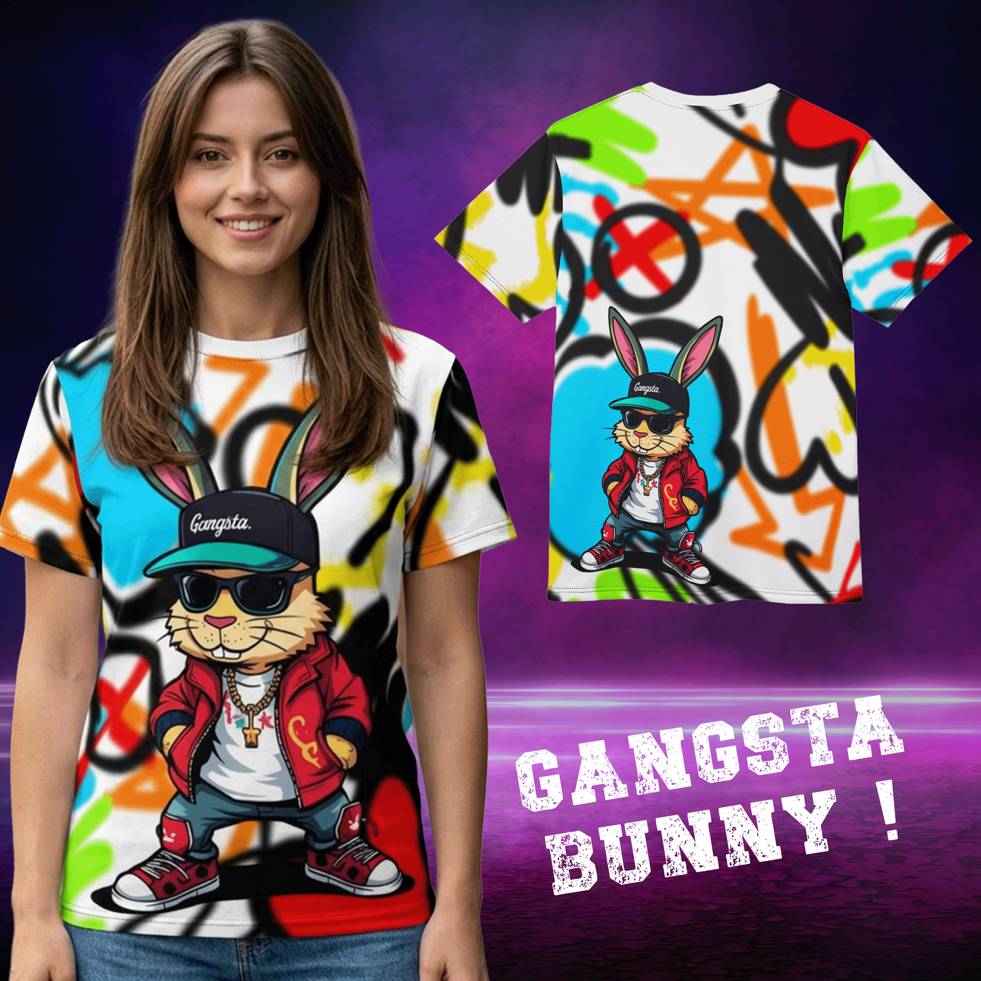 Graffiti Streetwear Gangsta Bunny T-Shirt