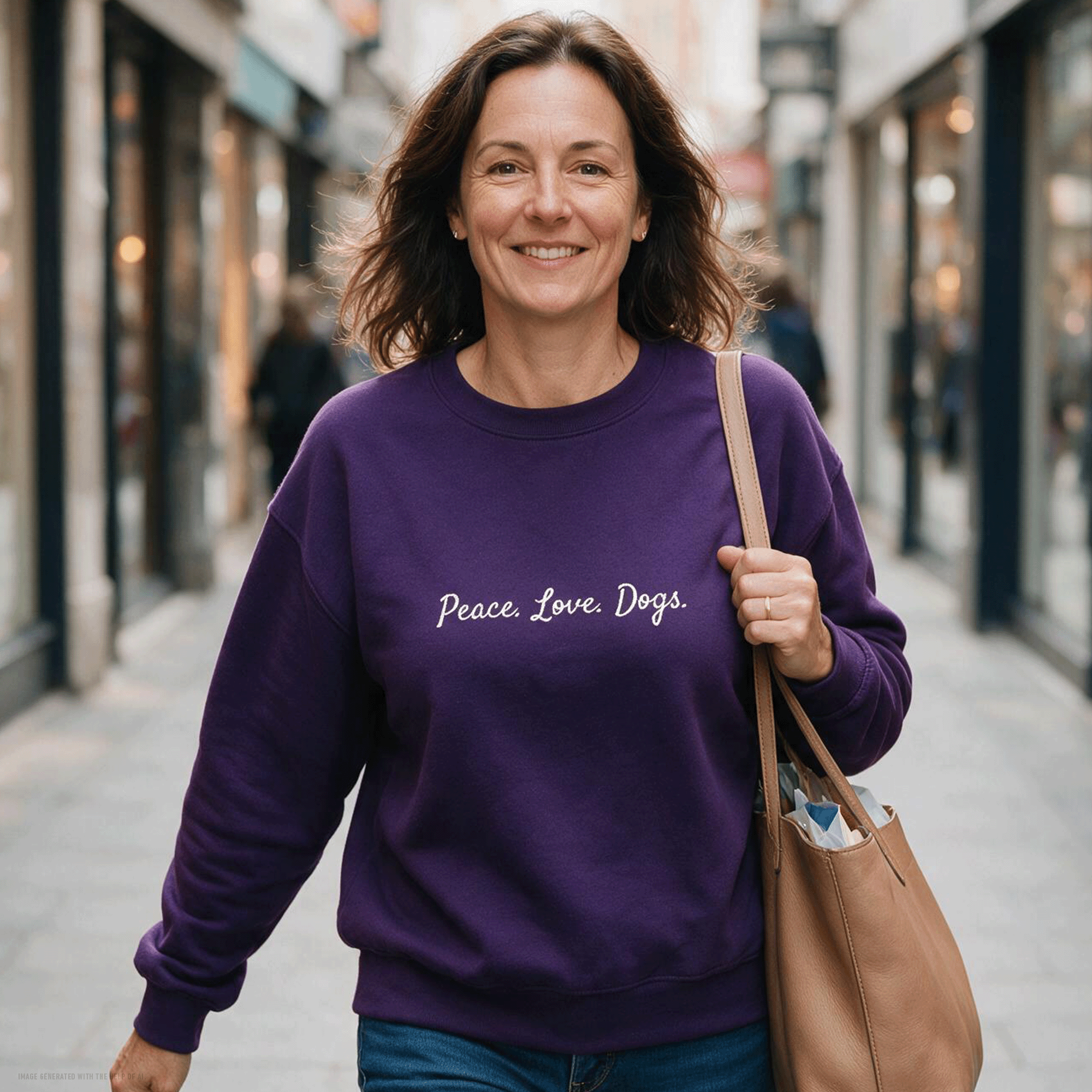 Embroidered Peace Love Dogs Crewneck Sweatshirt
