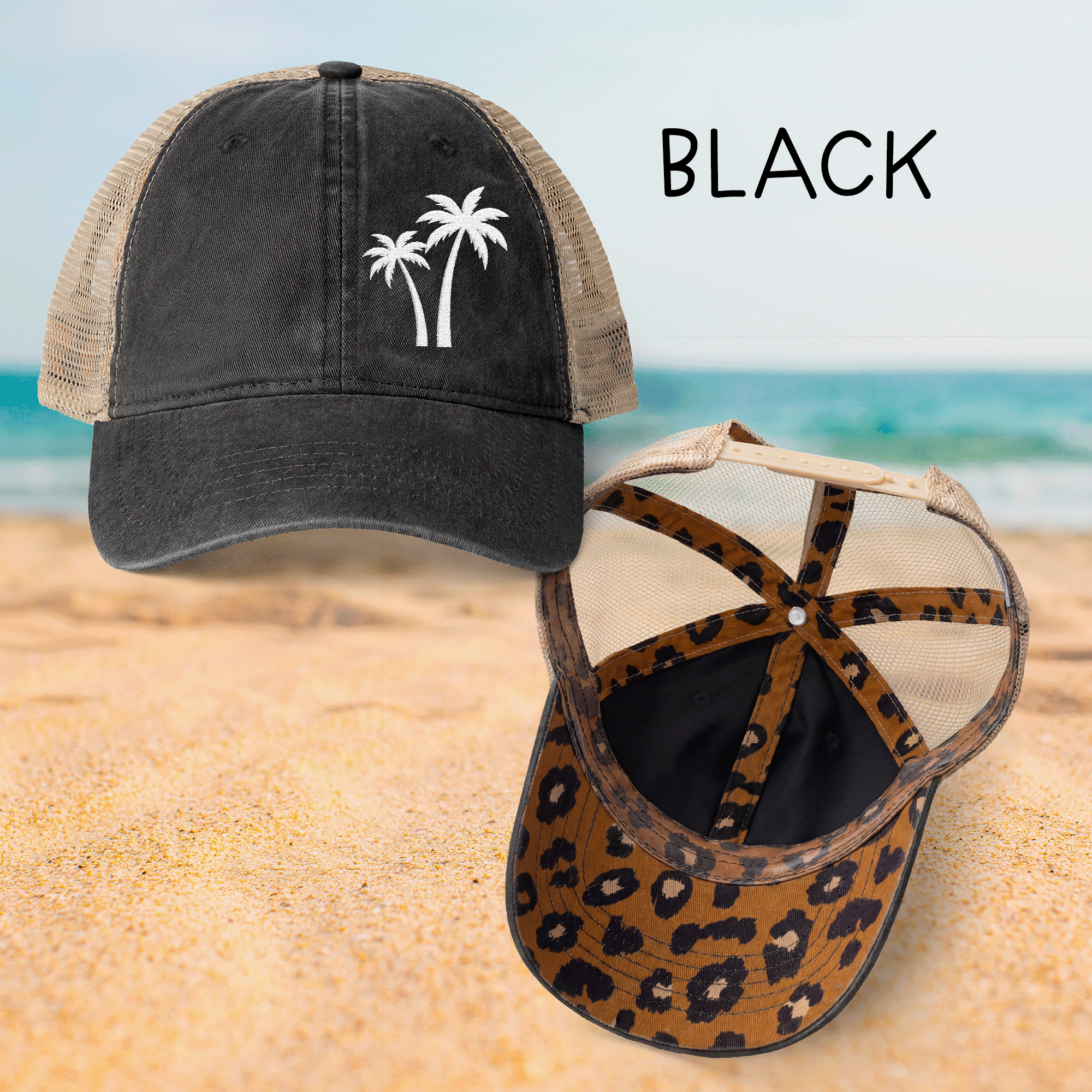 Embroidered White Palm Trees TESS Cap