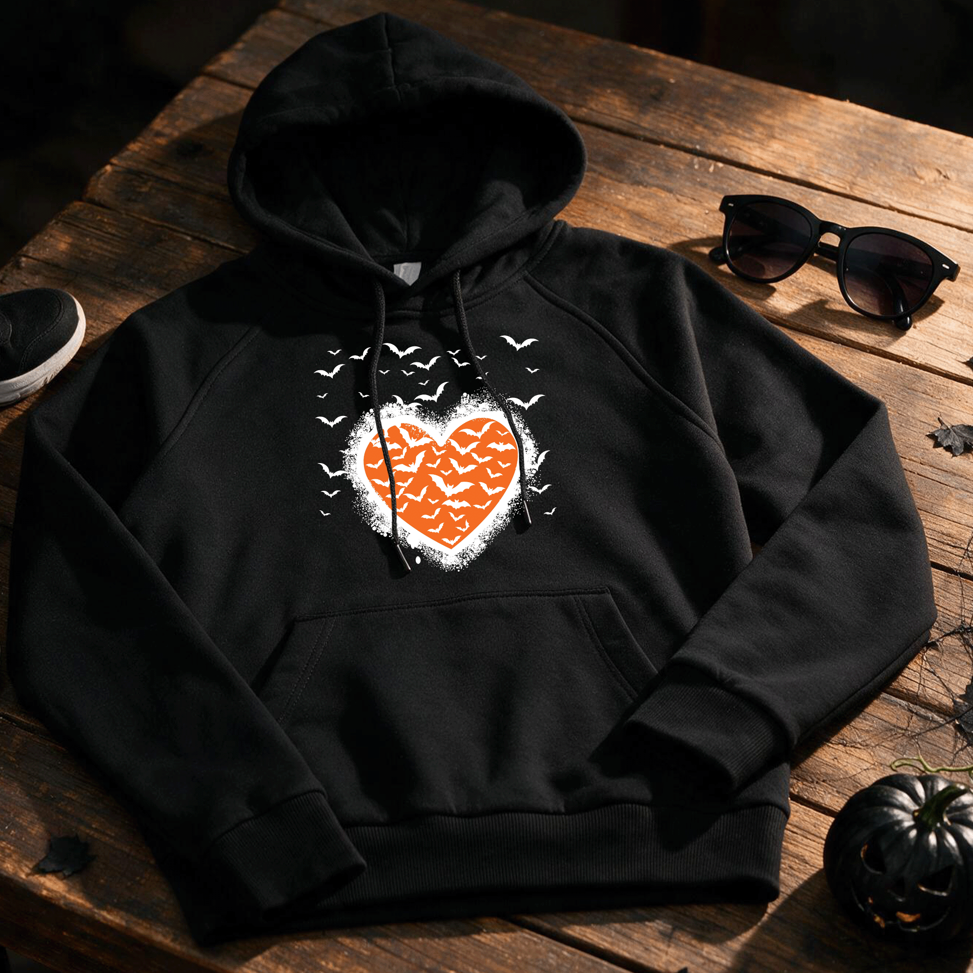 Halloween Bats Graffiti Heart Unisex Organic CVC Fleece Pullover Hoodie
