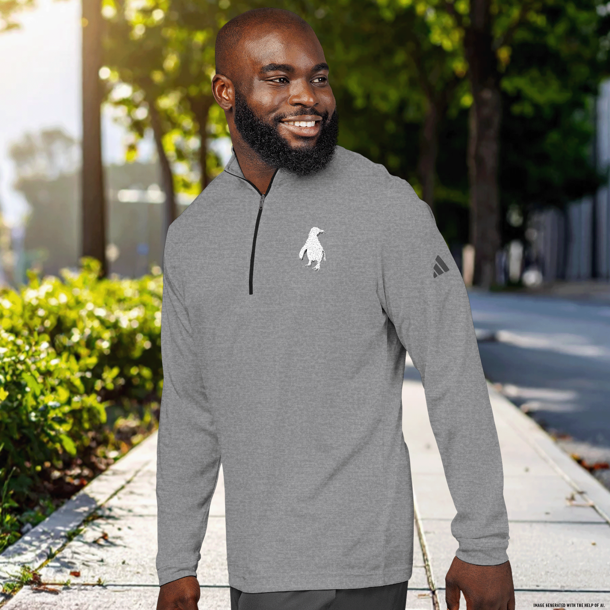 Adidas Embroidered Penguin Quarter-Zip Pullover