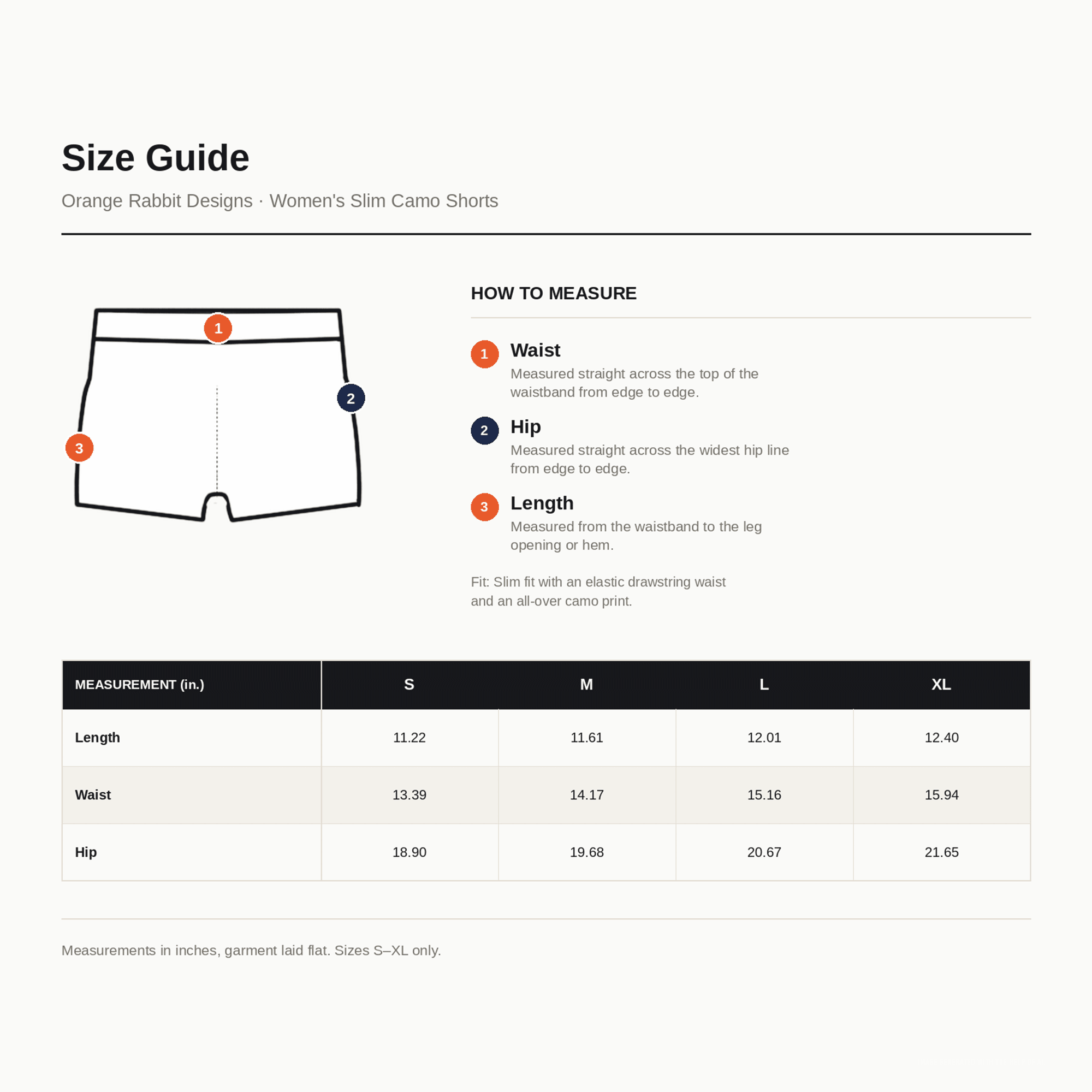 Orange Rabbit Sizing chart
