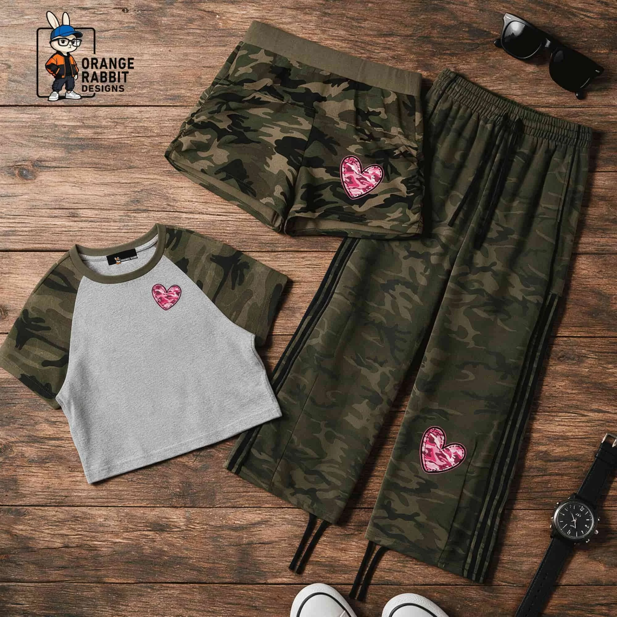 Women's Camo Heart Streetwear Set