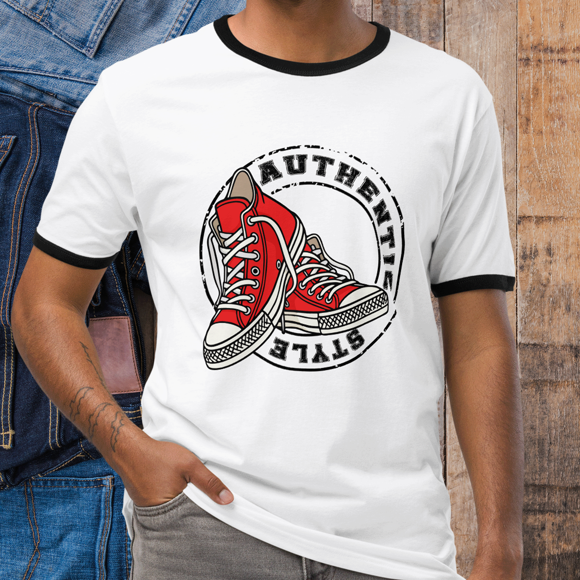 Authentic Style Red Sneakers Ringer T-shirt