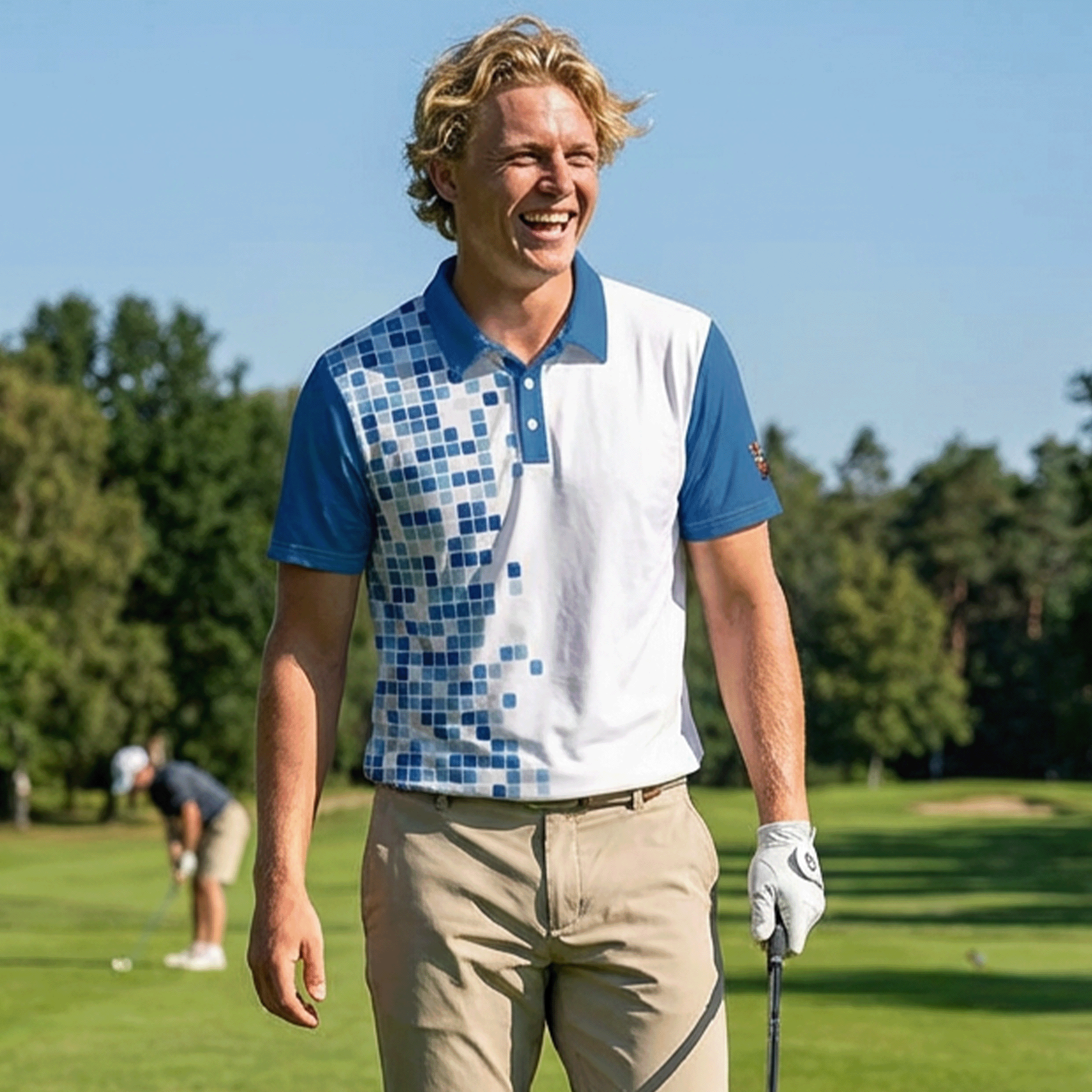 Blue Pixel Pattern Polo Shirt