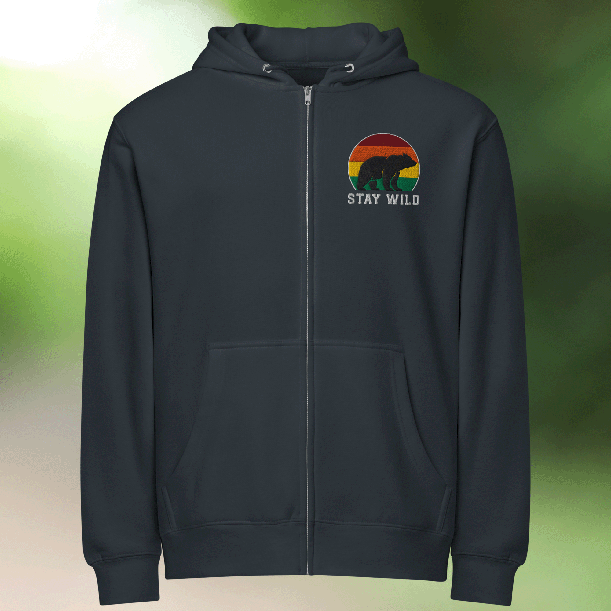 Embroidered Stay Wild Bear Full Zip Hoodie