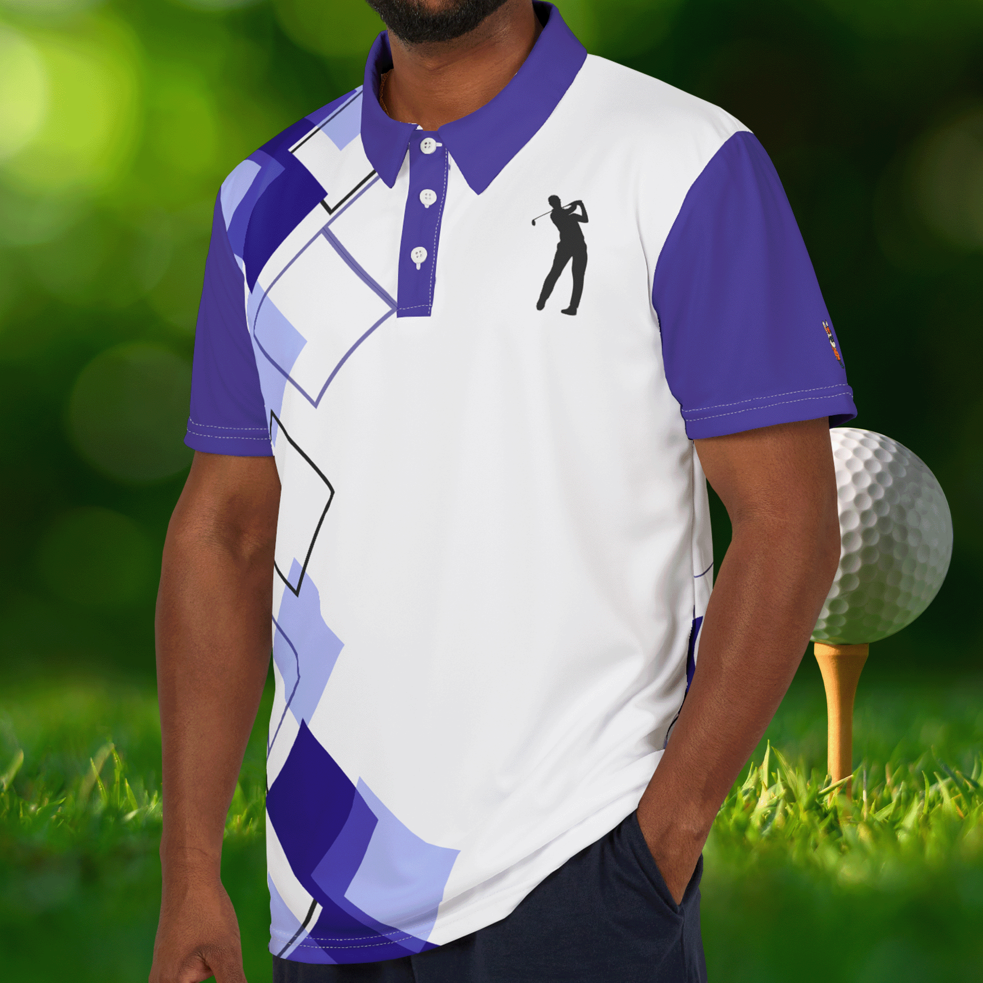 Purple Geometric Design Golf Polo Shirt