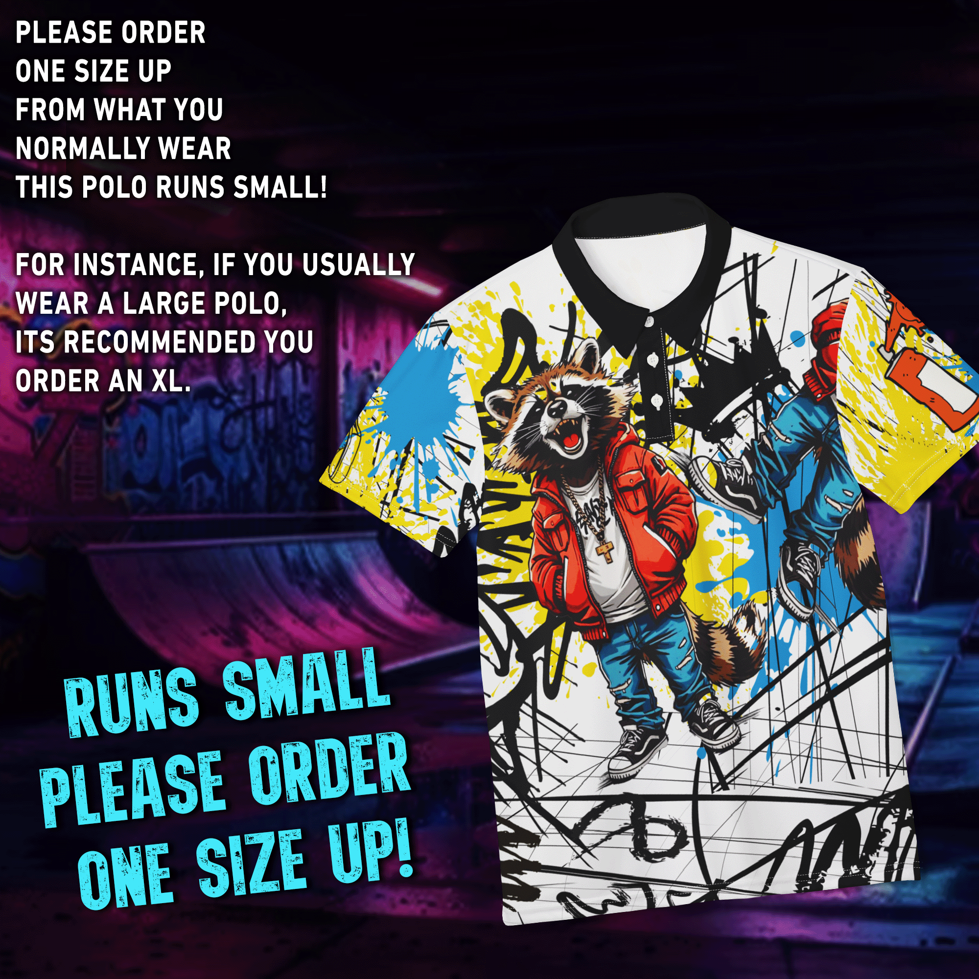 Graffiti Streetwear Raccoon Polo Shirt