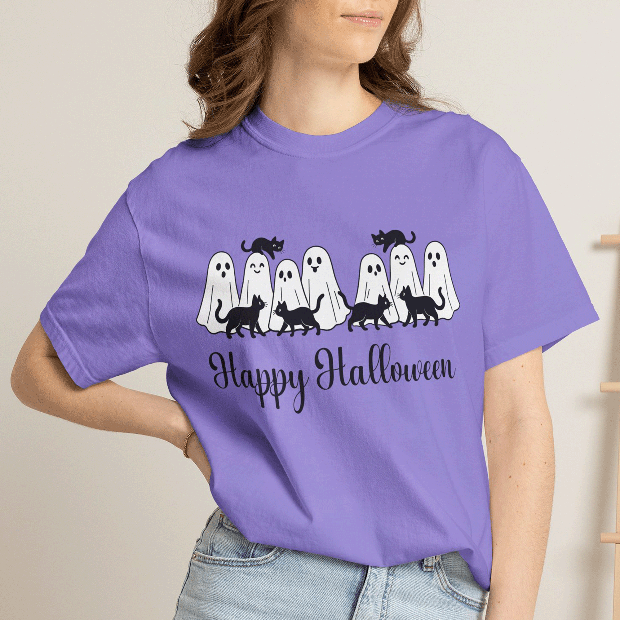 Halloween Ghosts and Curious Cats T-Shirt