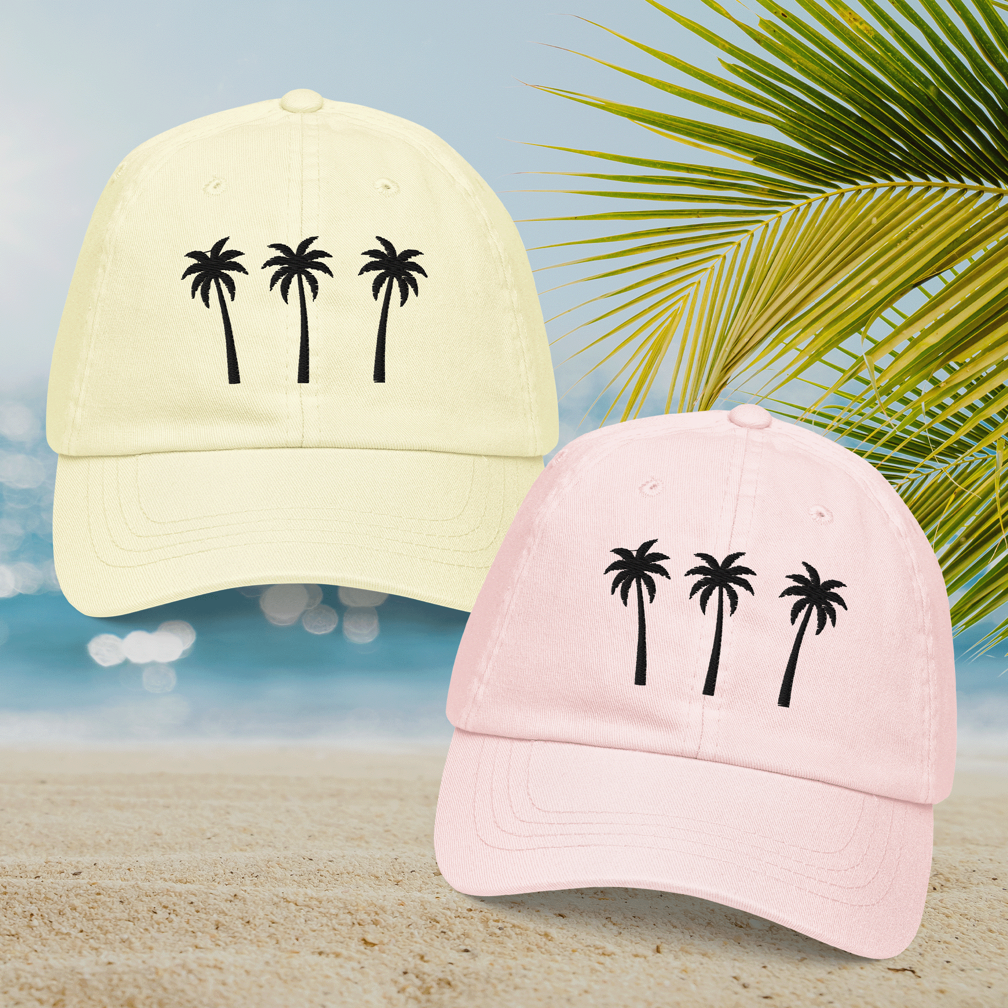 Embroidered Palm Trees Pastel Summer Cap