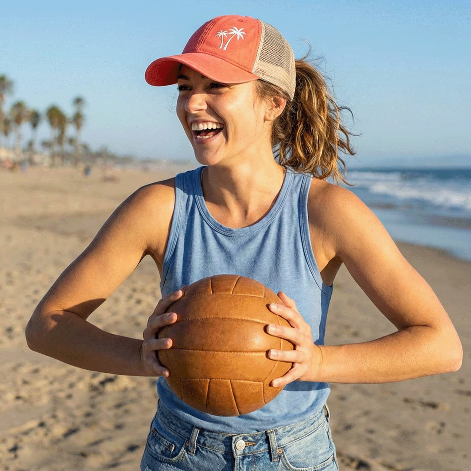 Embroidered White Palm Trees TESS Cap