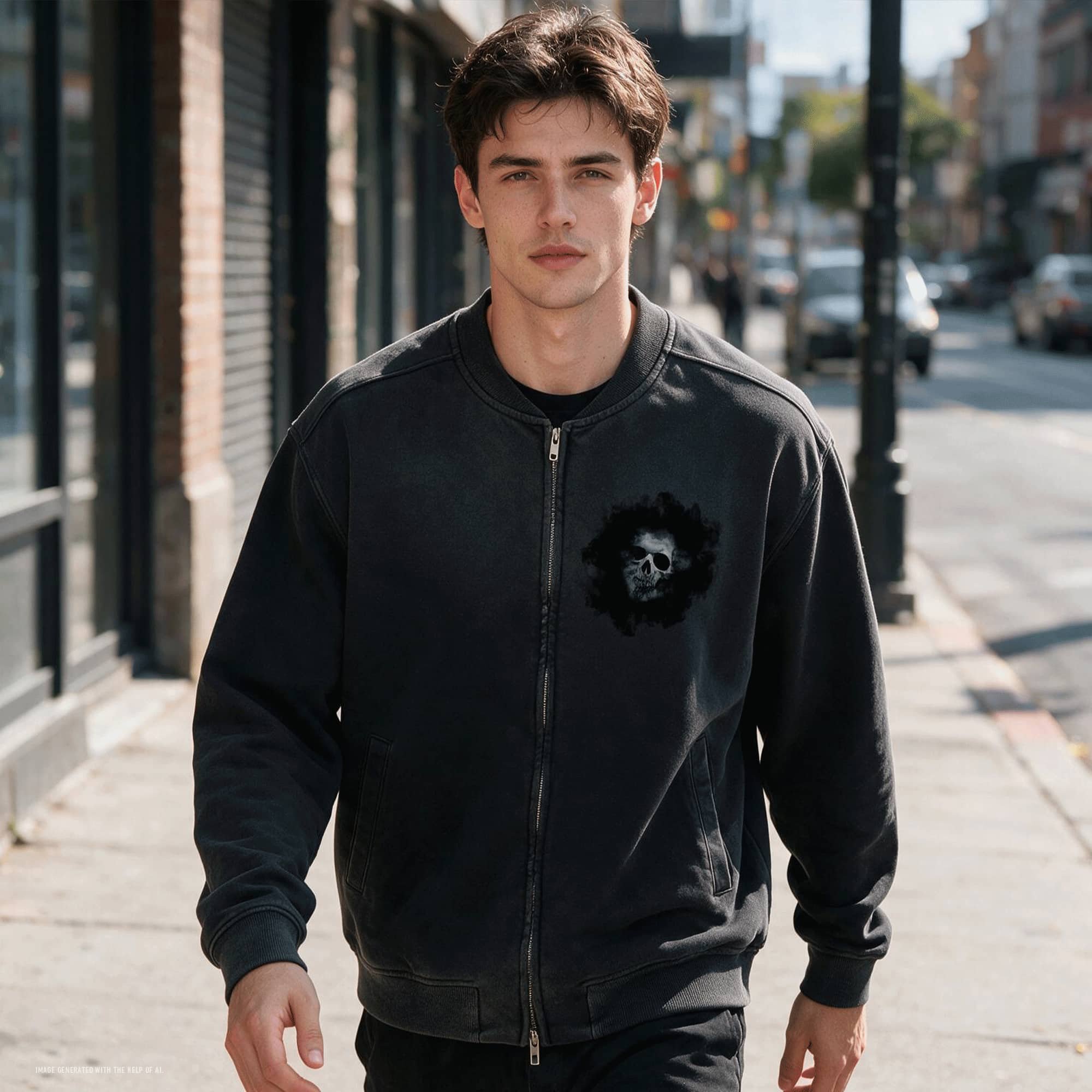Smokey Skull Sun Fade Heavyweight Baseball Jacket
