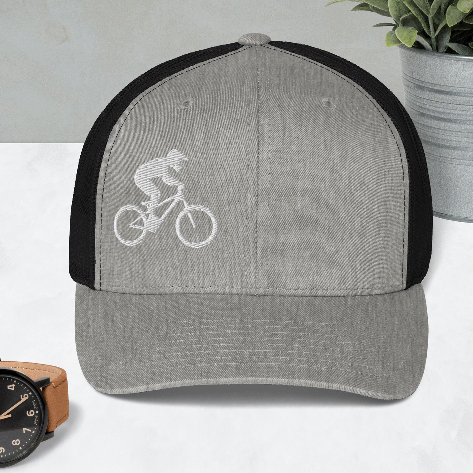 Embroidered Mountain Biker Retro Trucker Hat