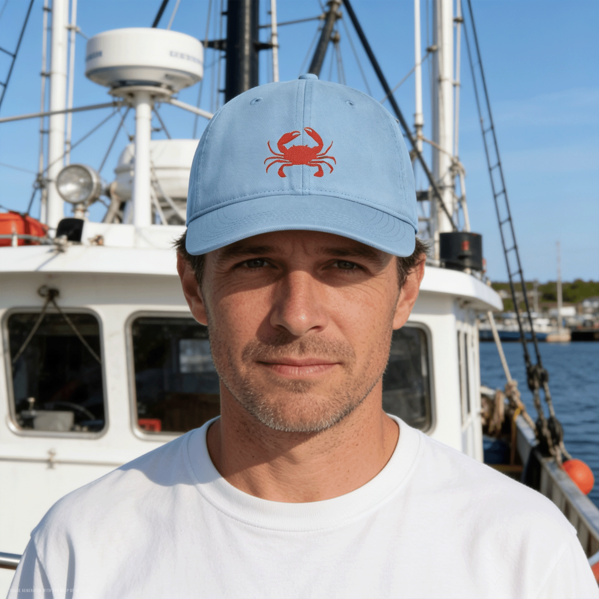 Embroidered Red Crab Coastal Washed Cap