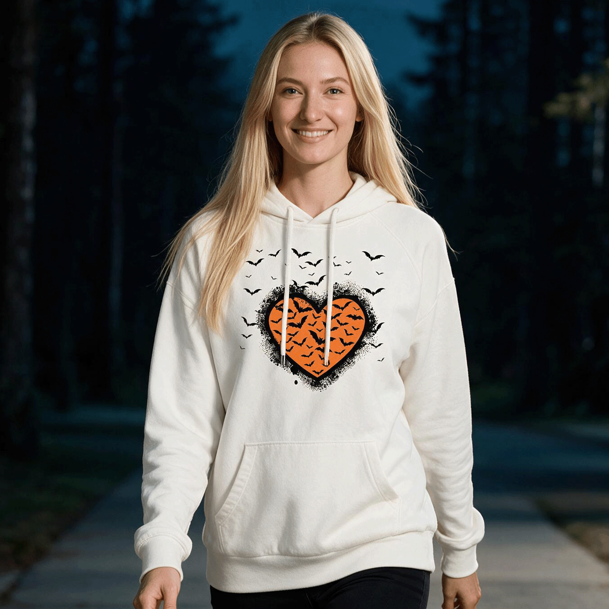 Halloween Bats Graffiti Heart Unisex Organic CVC Fleece Pullover Hoodie