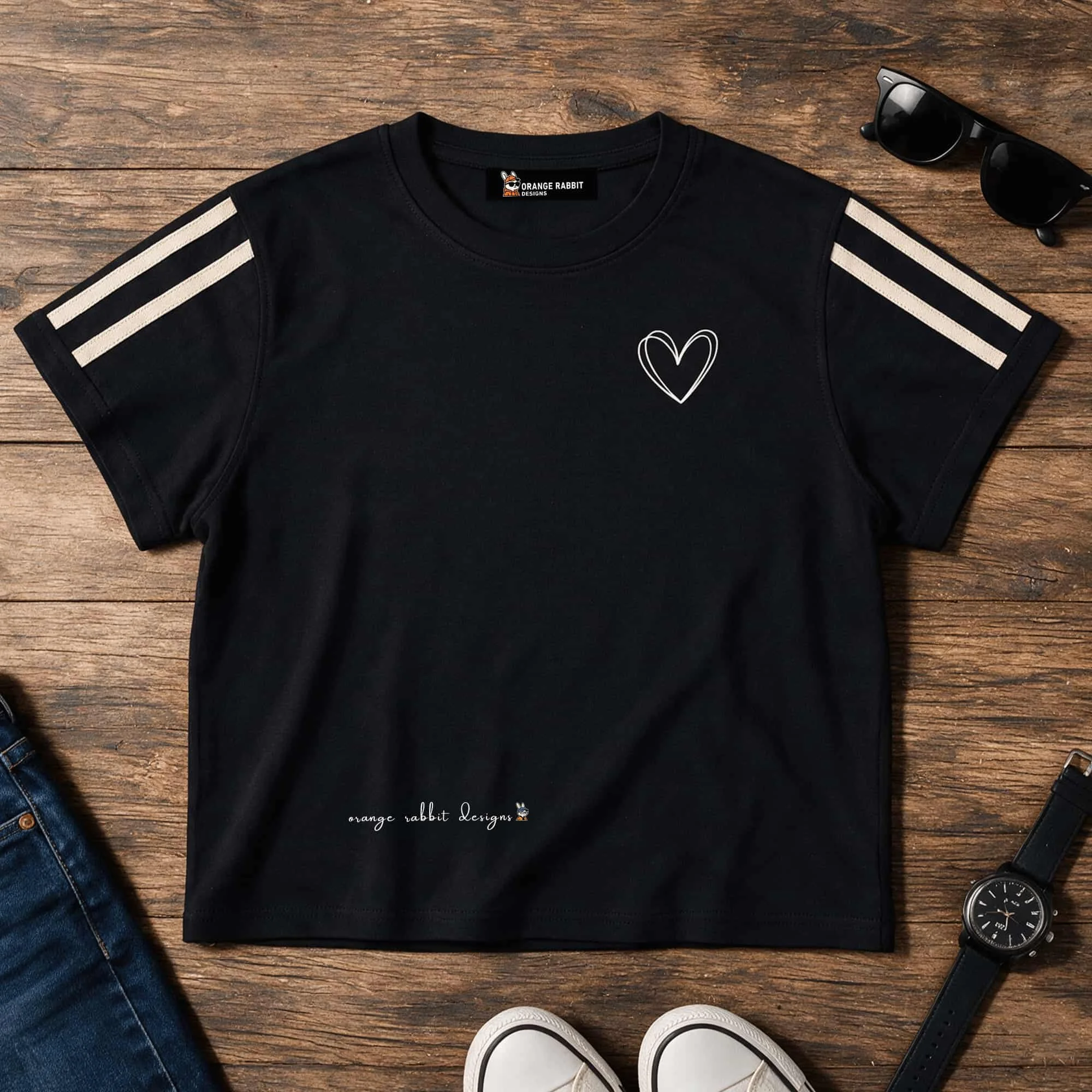 Women's Heart Contrast Stripe Track Shorts & Varsity Tee