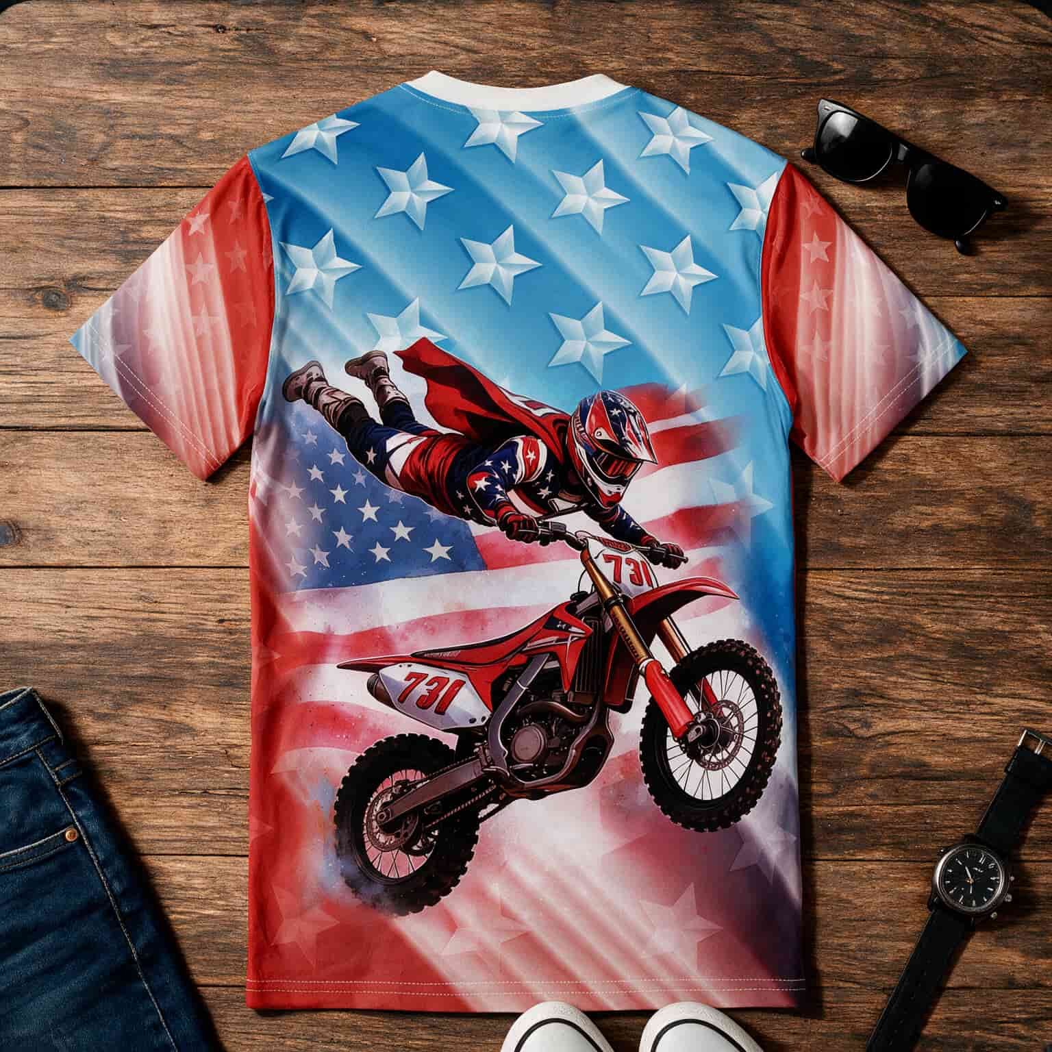 Motocross Patriotic All Over Print Tee