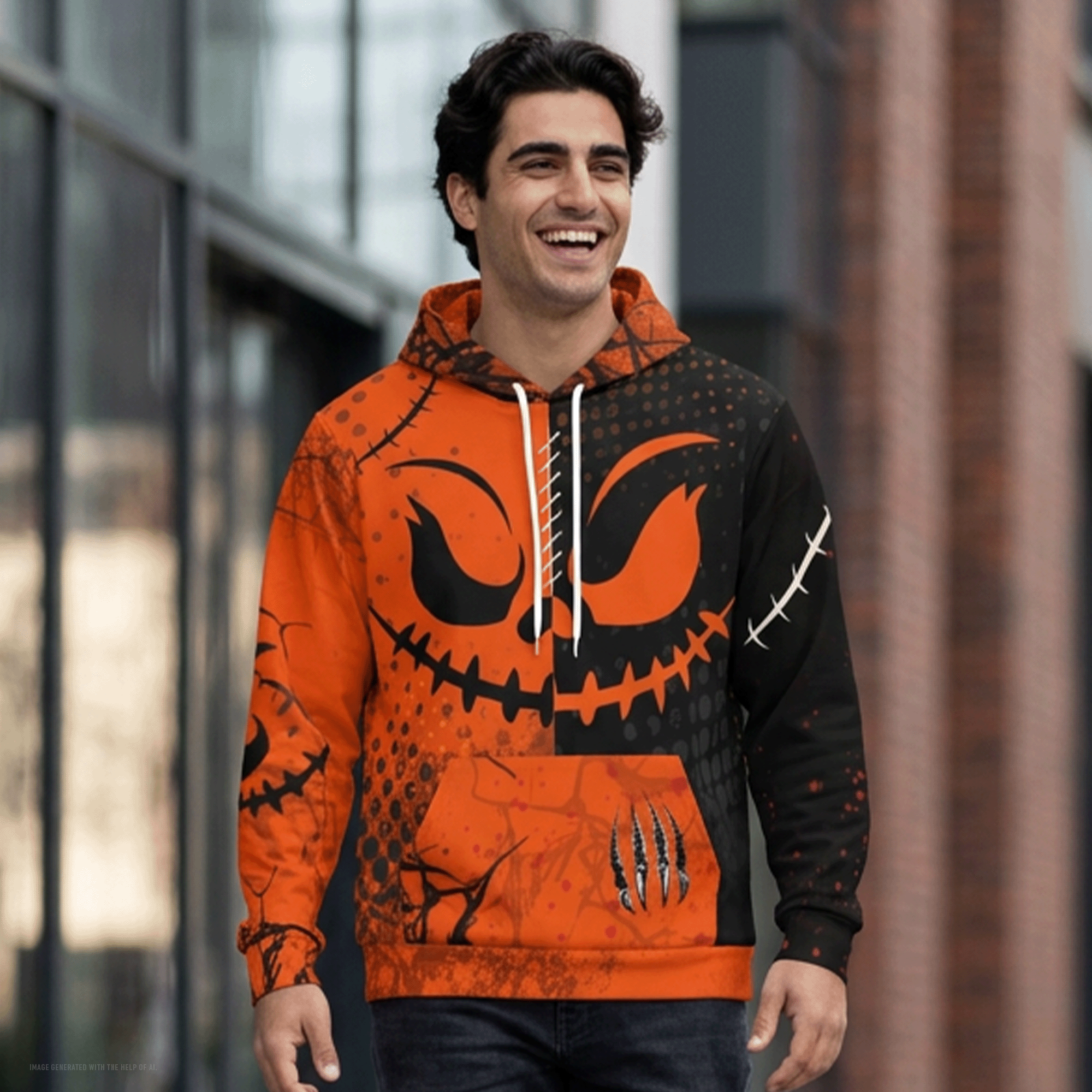 Halloween Pumpkin Faces All Over Print Hoodie