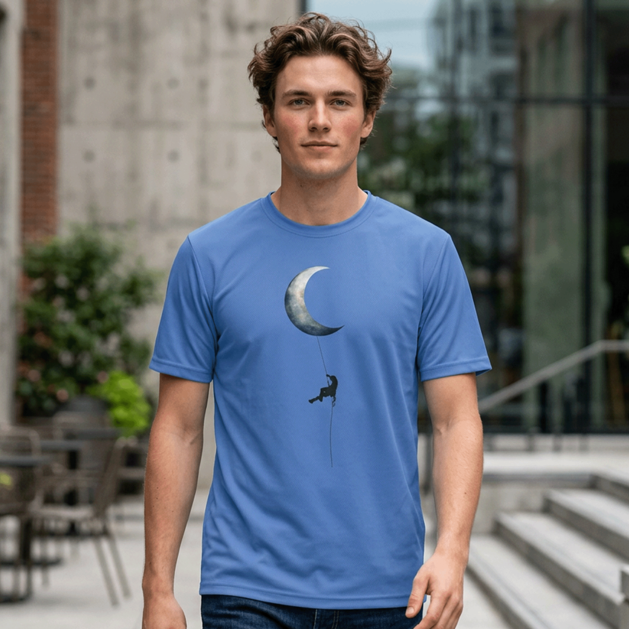 Rock Climber Crescent Moon Minimalist T-Shirt
