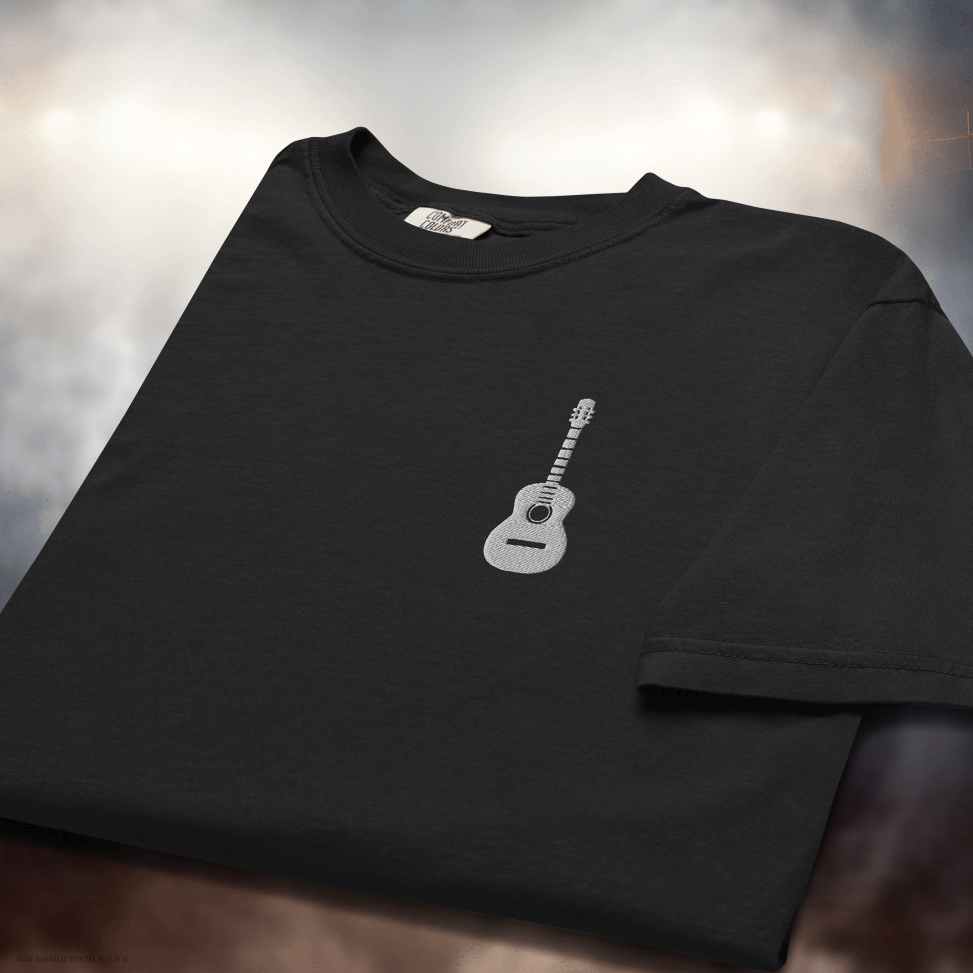 Embroidered Guitar Unisex Garment-Dyed T-shirt