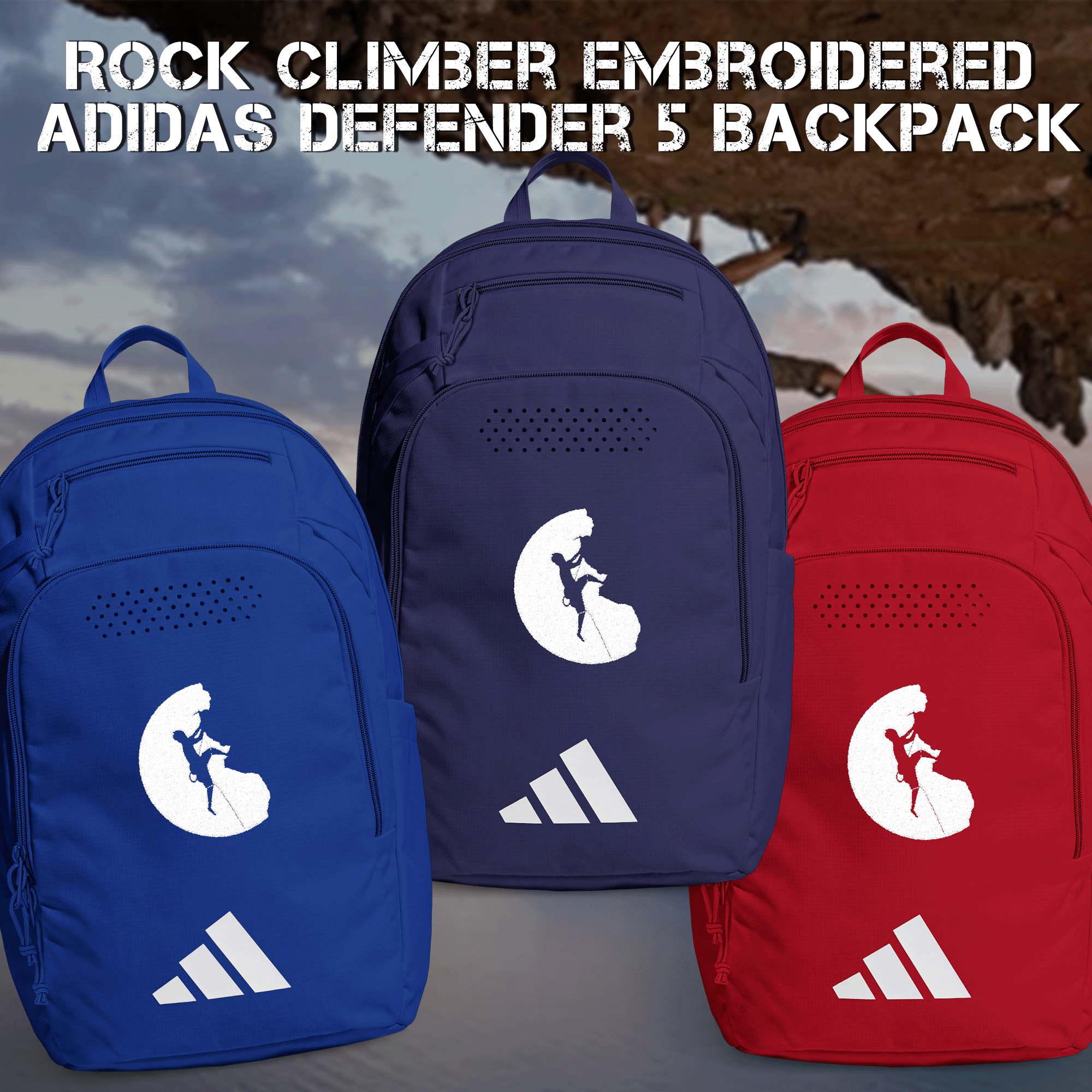 Rock Climber Embroidered Adidas Defender 5 Backpack