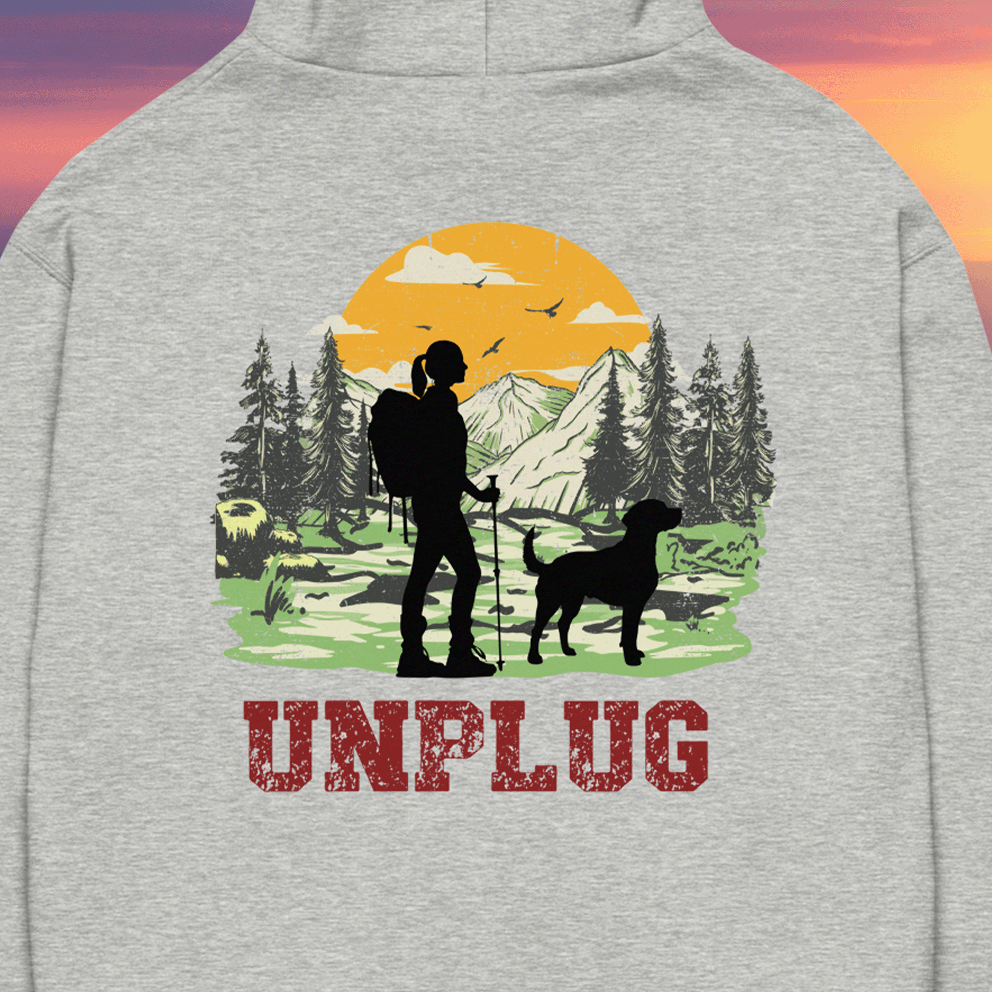 Unplug Hiking with Dog Powerblend Hoodie