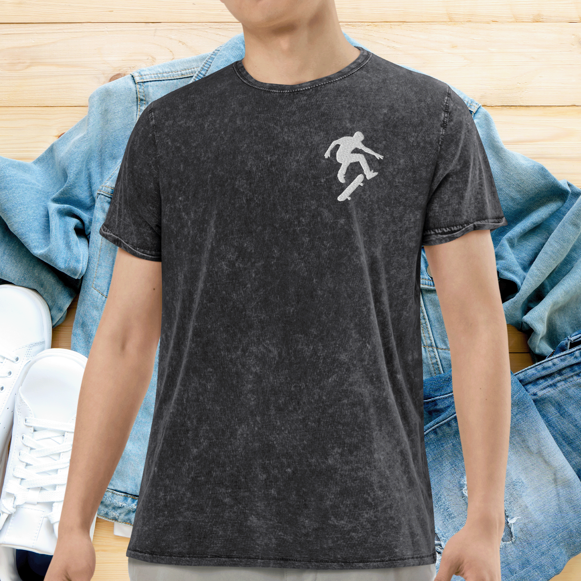 Embroidered Skateboarder T-Shirt