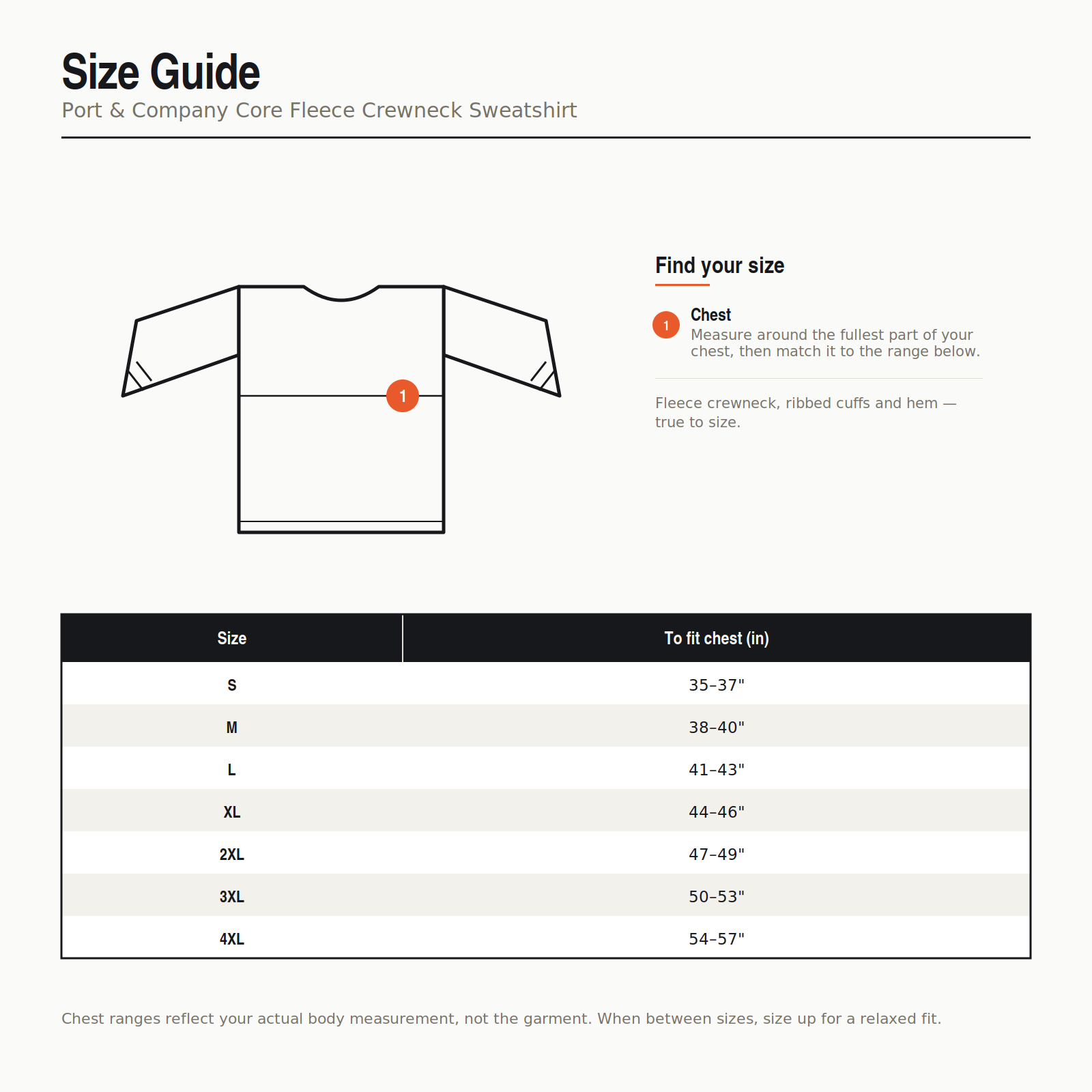 Orange Rabbit Sizing chart