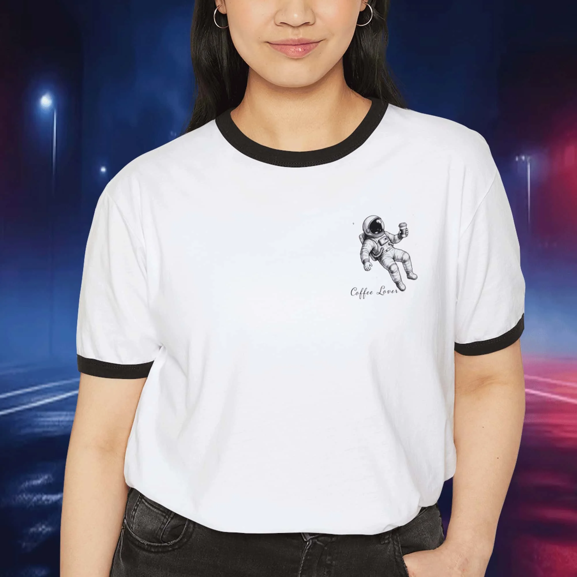 Coffee Lover Astronaut Ringer Tee