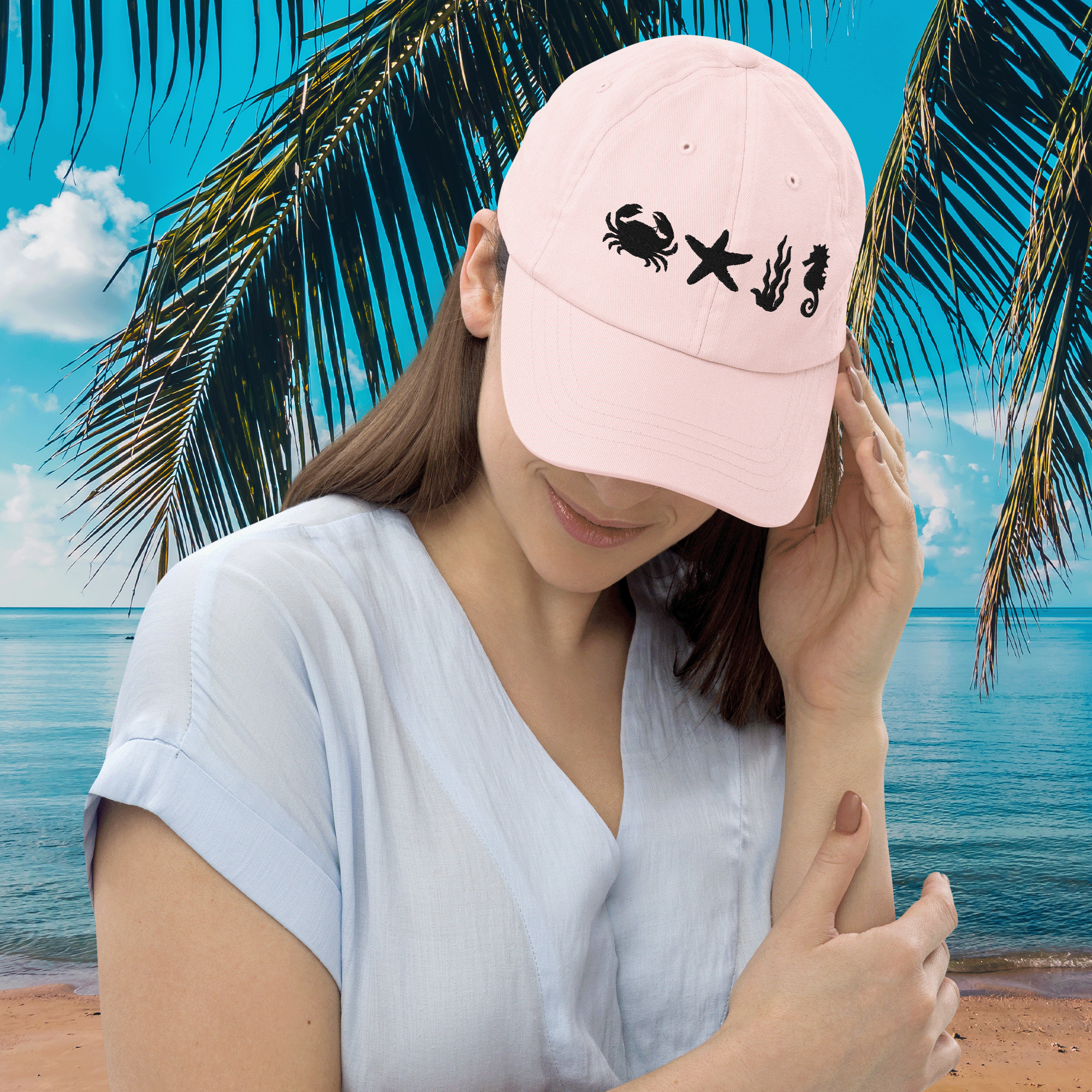 Embroidered Beach Inspired Pastel Summer Cap