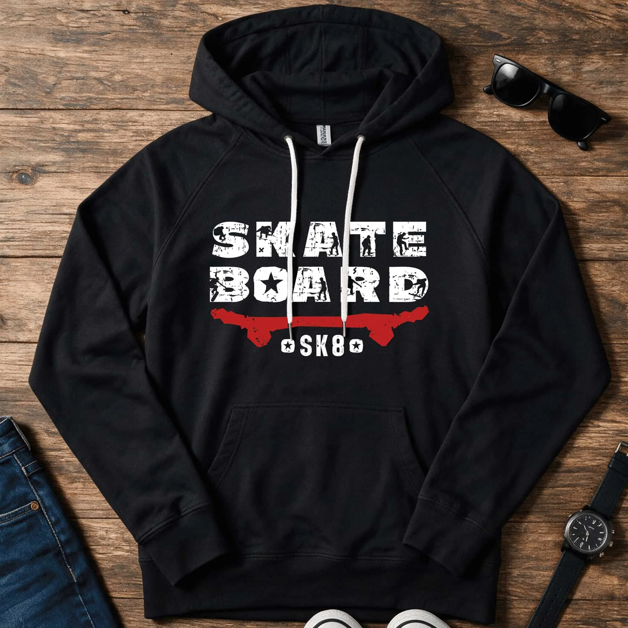 Skateboarding SK8 Unisex Icon Lightweight Loopback Terry Hooded Sweatshirt