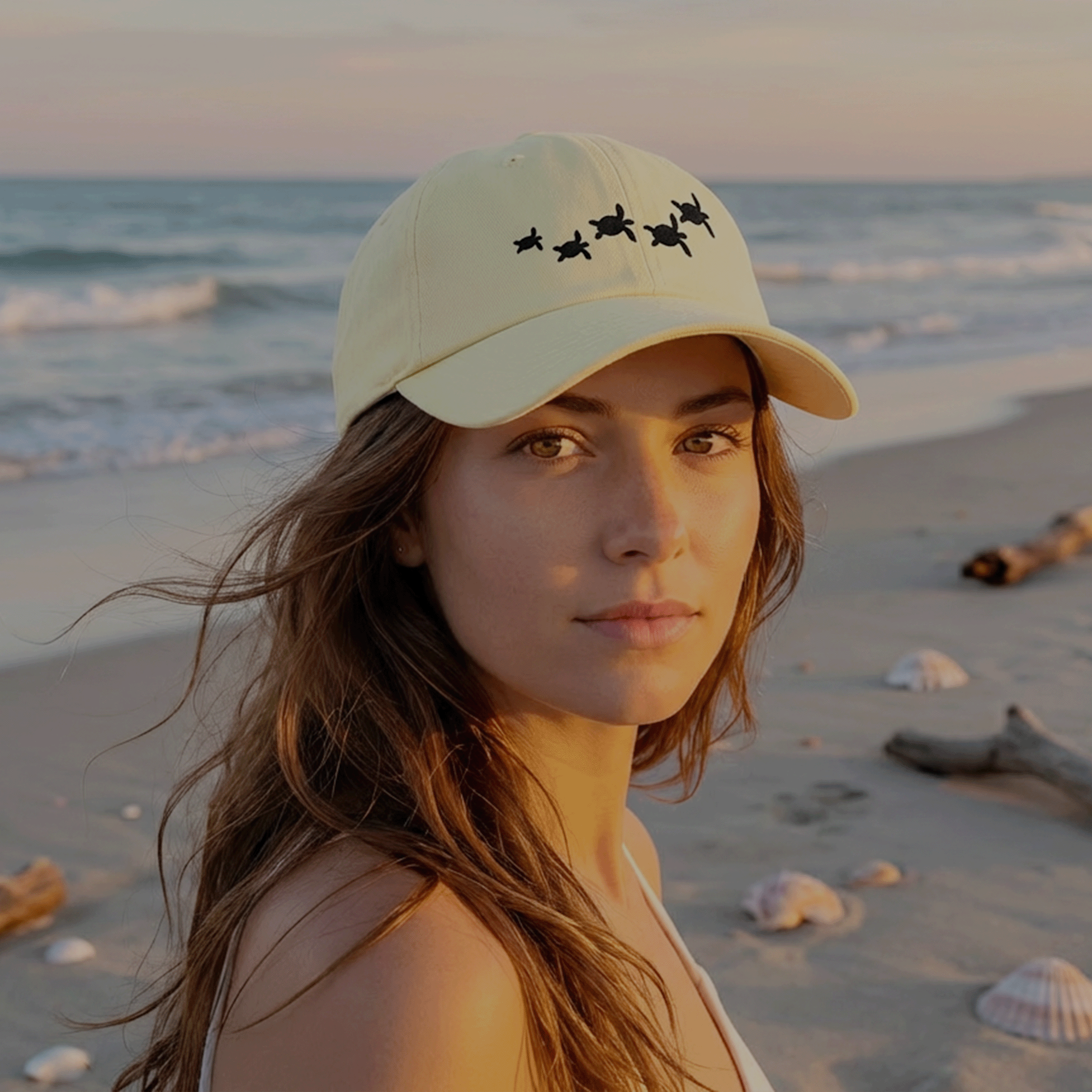 Embroidered Sea turtles Pastel Summer Cap