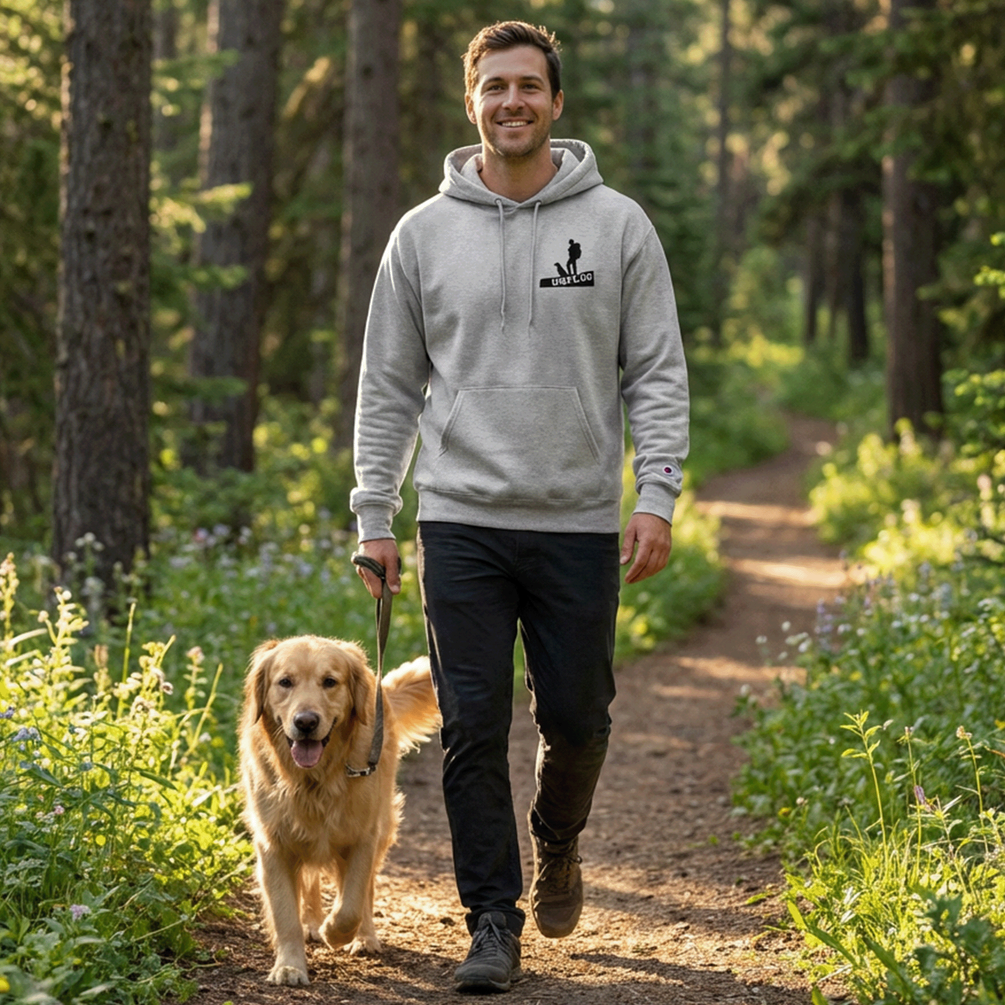 Unplug Hiking with Dog Powerblend Hoodie