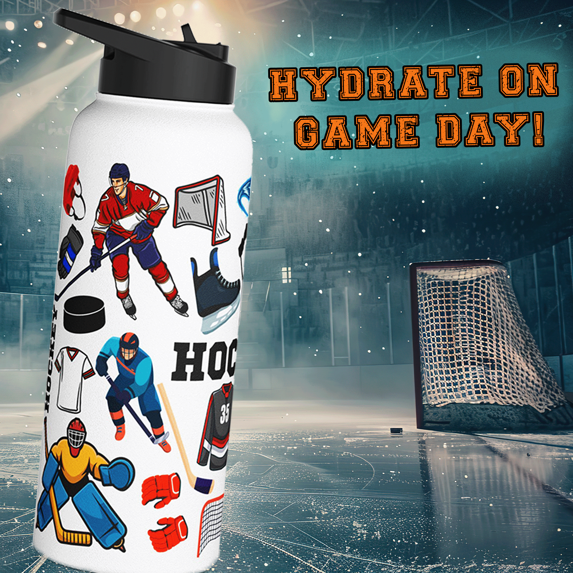 Hockey Stainless Steel 32oz Water Bottle