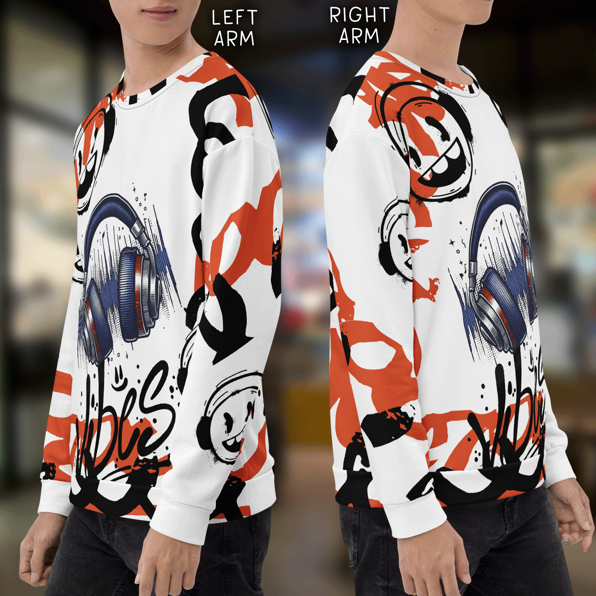 Good Vibes Headphones Graffiti Style Unisex Cotton Sweatshirt