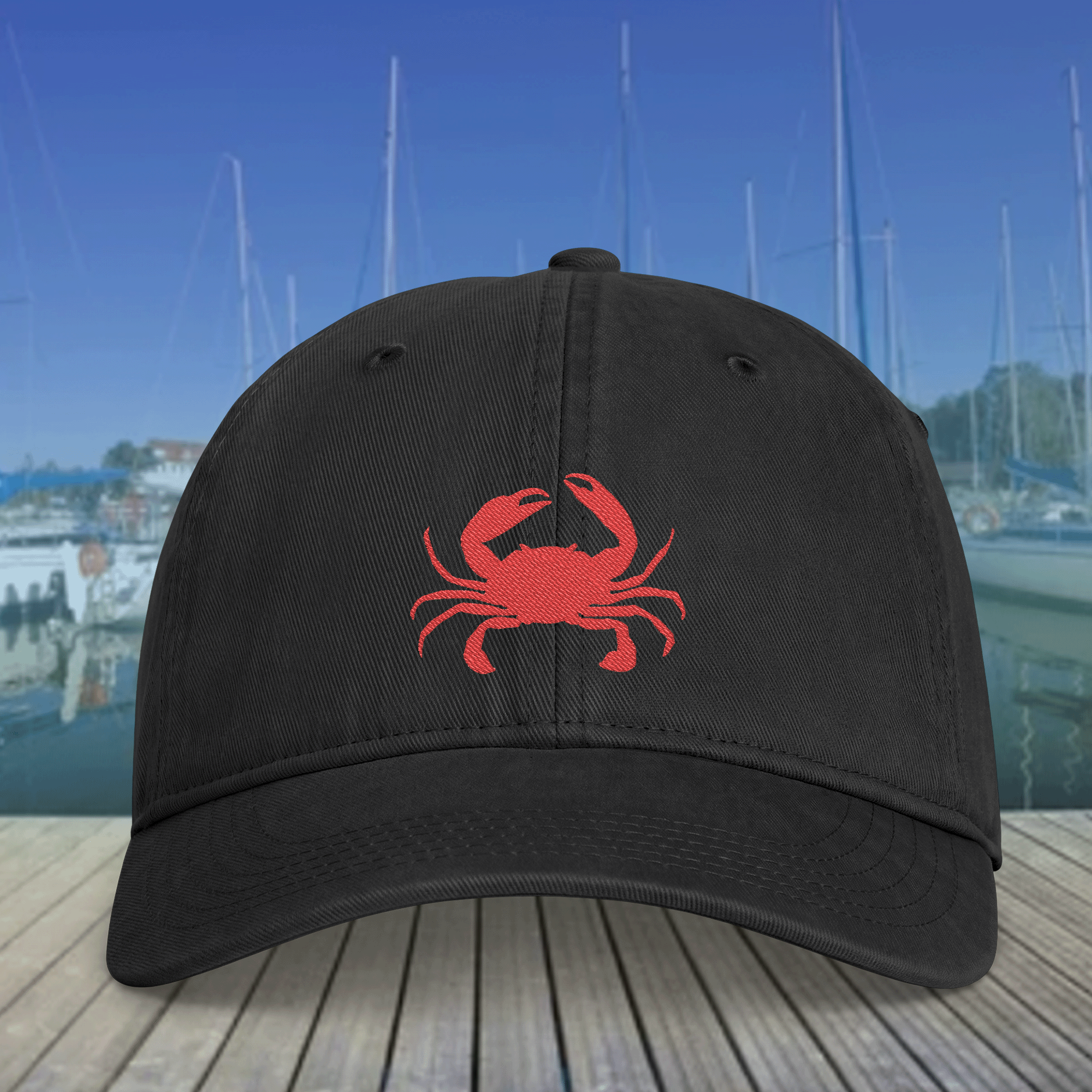 Embroidered Red Crab Coastal Washed Cap